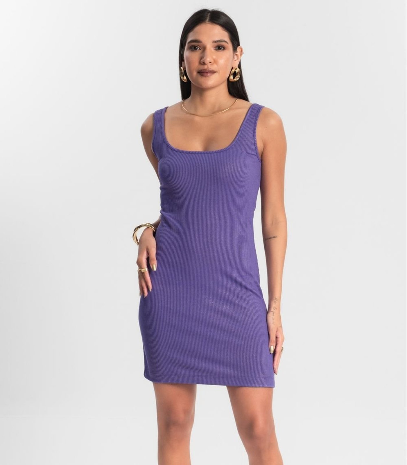 Vista 3 Vestido Curto em Ribana Canelada Rovitex roxo Rovitex roxo
