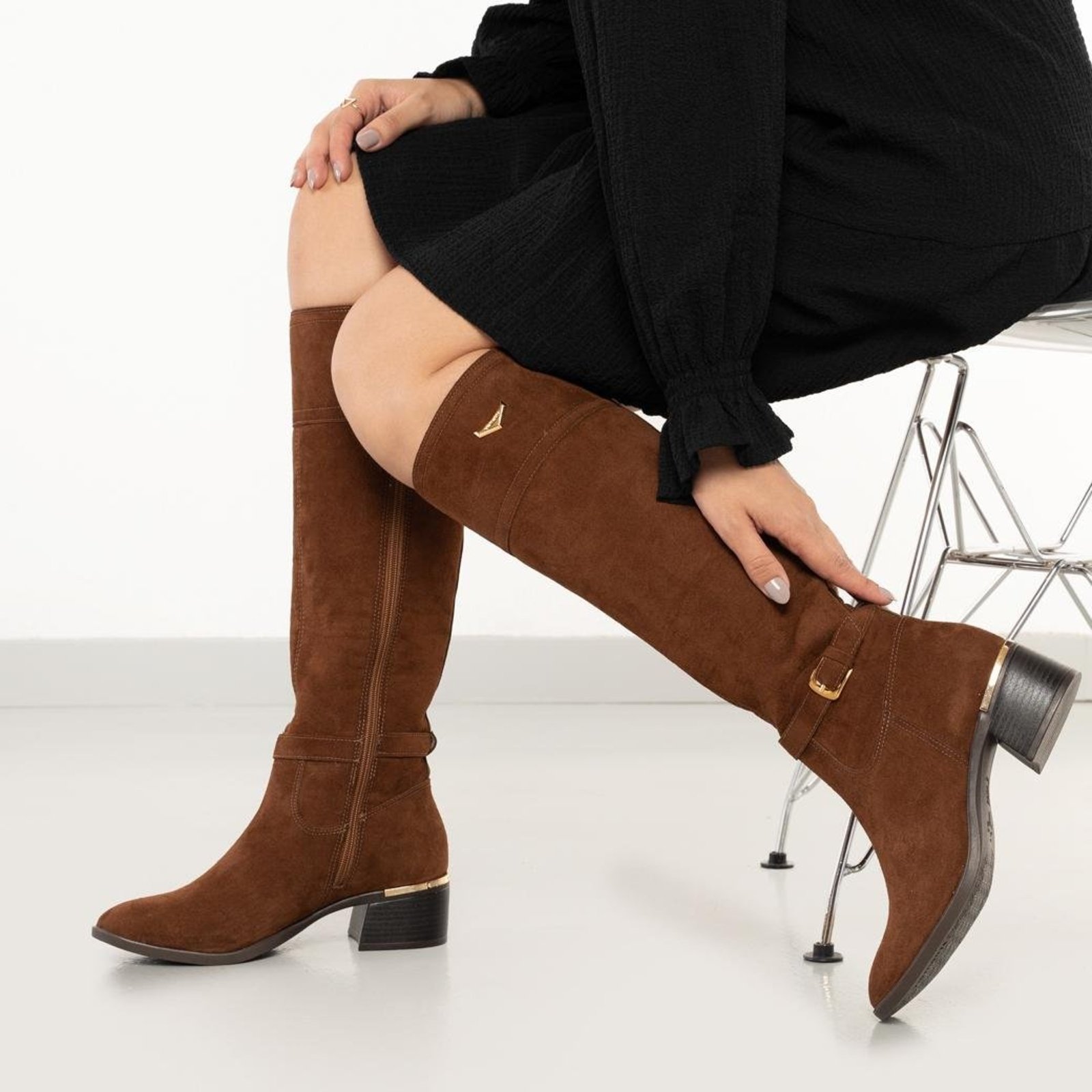 Bota Cano Alto Via Marte Boho Camurça Feminina Marrom