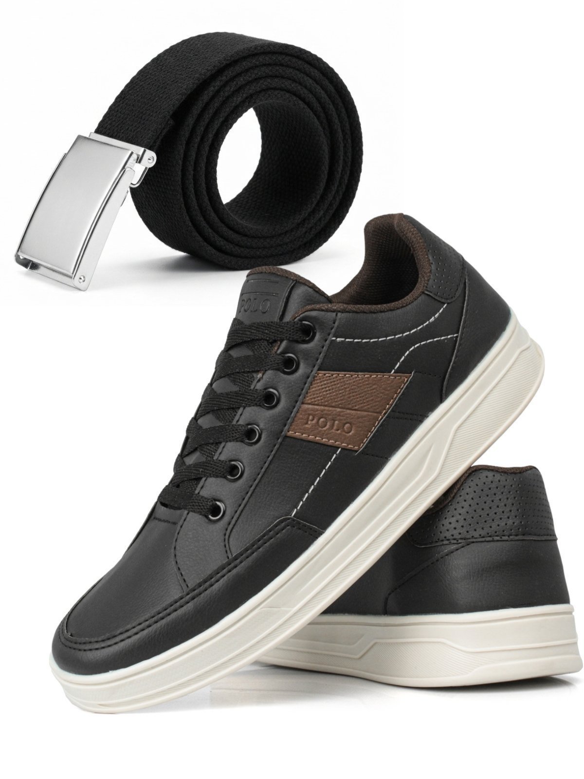 Sapatênis Masculino Casual Sneakers Sapatofran Tênis Liso Confortável + Cinto Gorgurão Lona Kit