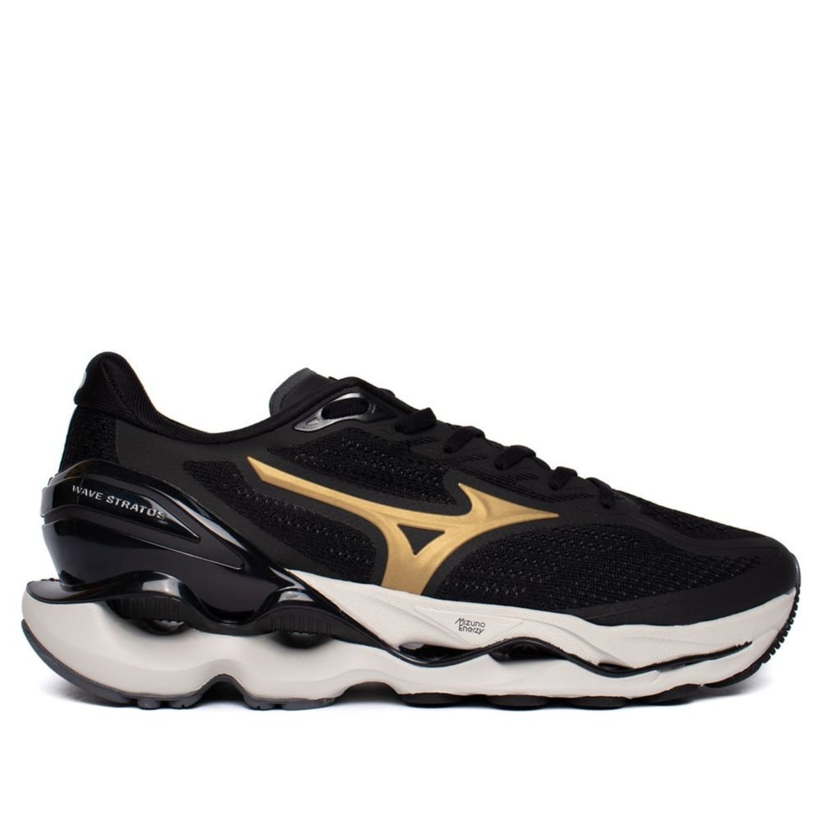 Tênis Masculino Mizuno Wave Stratos 4 Corrida Preto/Dourado