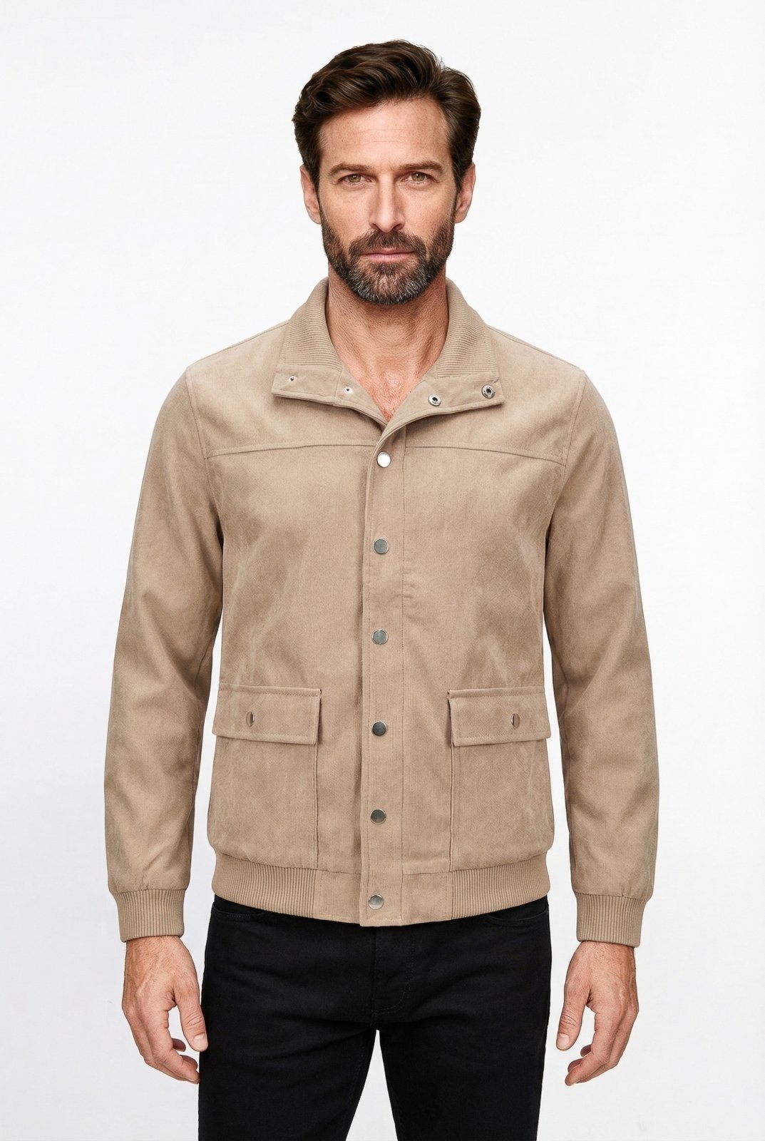 Jaqueta masculina suede com botões e bolsos 69390 - Bege