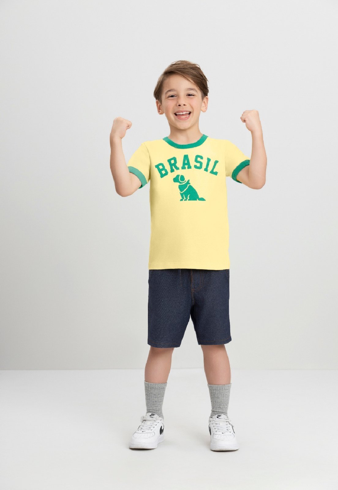 Infantil - Camiseta Masculina em Meia Malha Brasil Amarelo