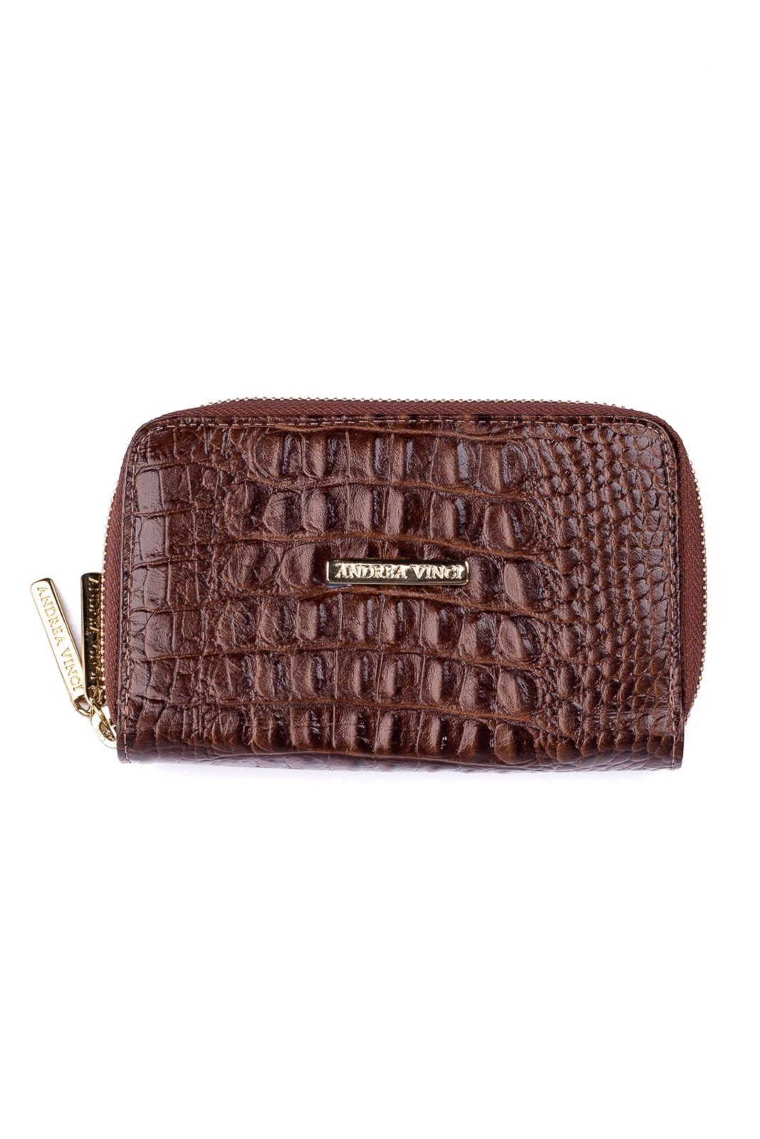Vista 2 Carteira feminina de couro croco Martina 9,5x15,5cm - Whisky Andrea Vinci vermelho Andrea Vinci vermelho