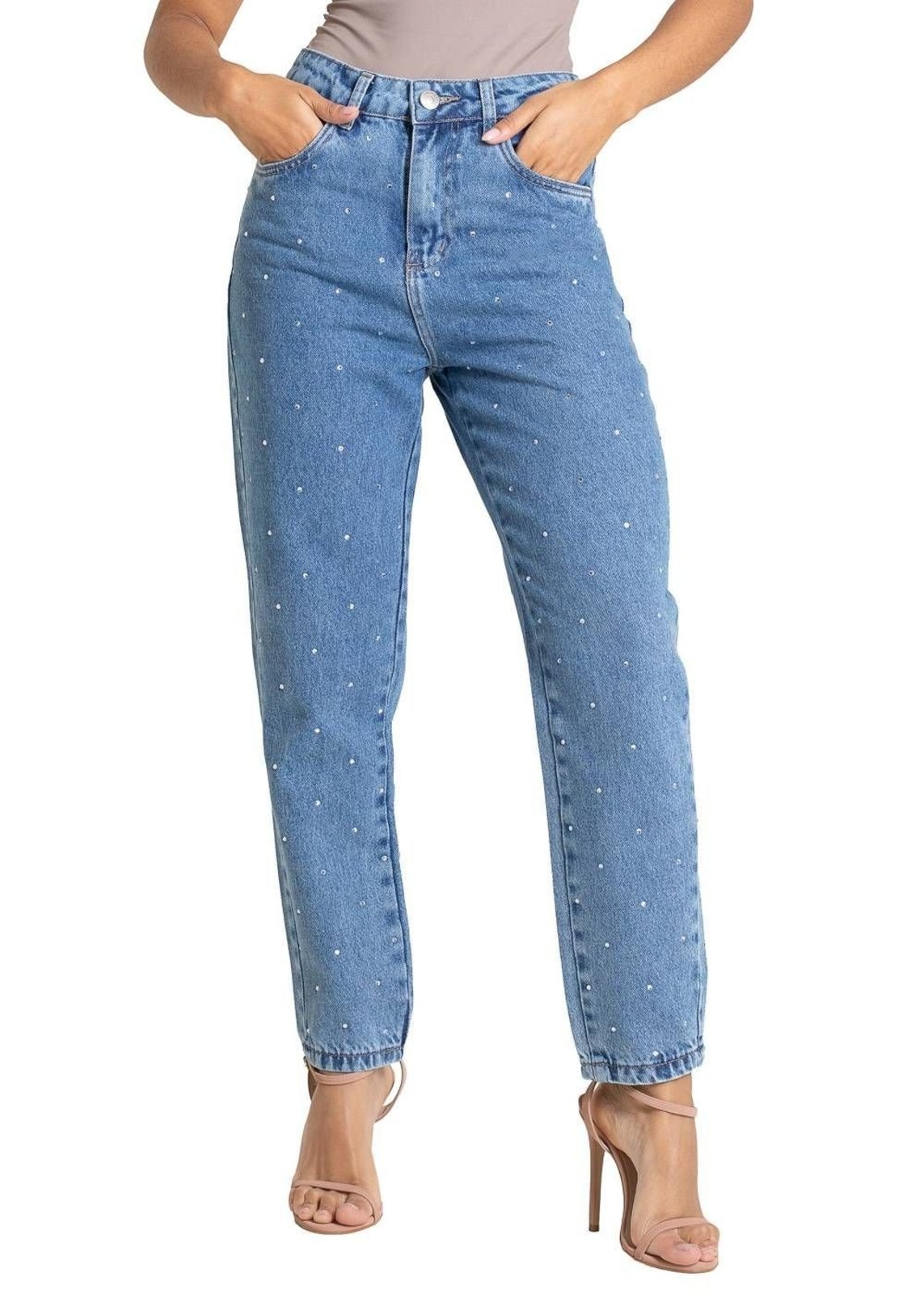Calça Jeans Sawary Mom Brilho - 283505 - Azul - Sawary