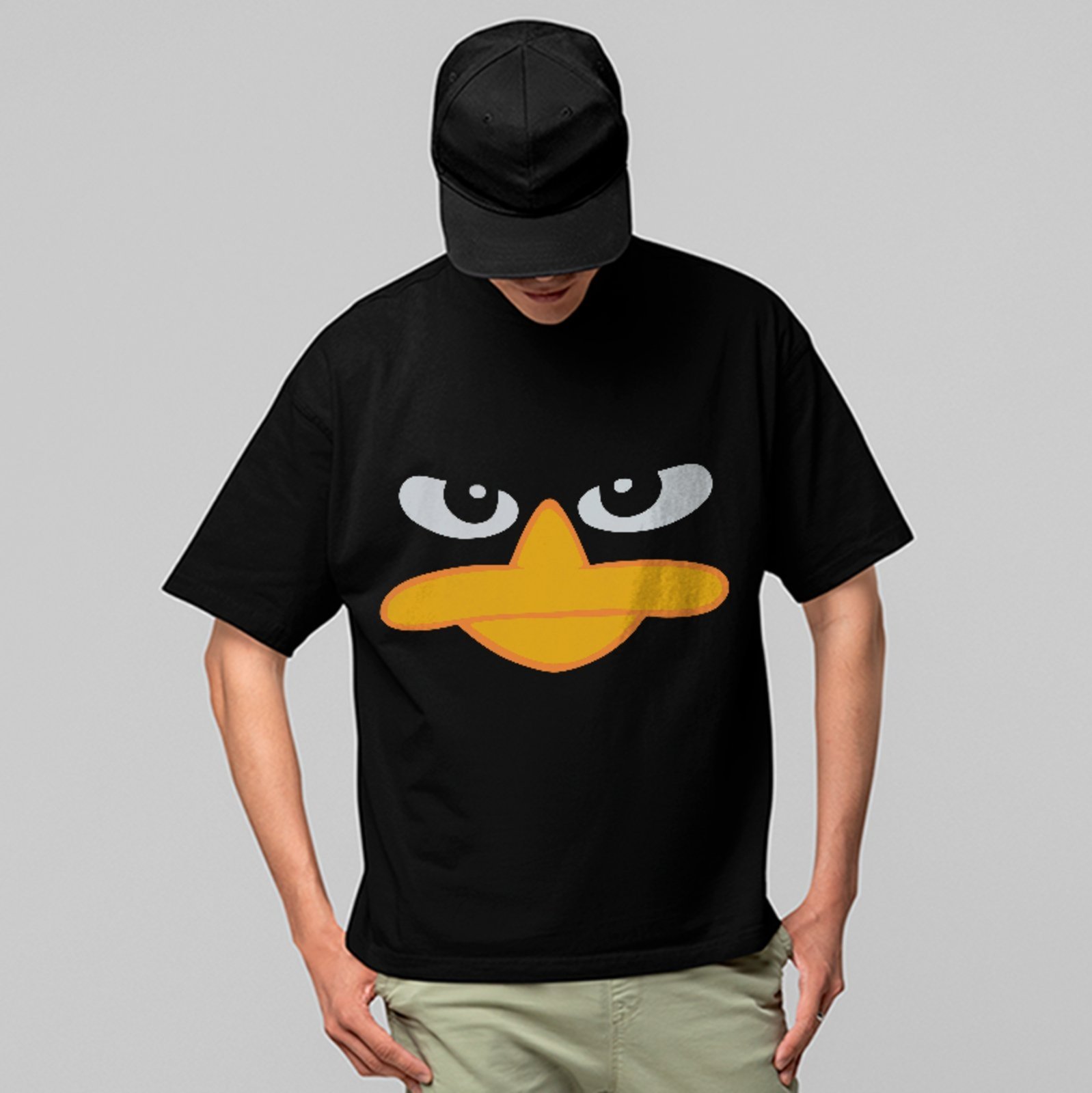 Camiseta Oversized Cartoon Duck Street Style Unissex Preto