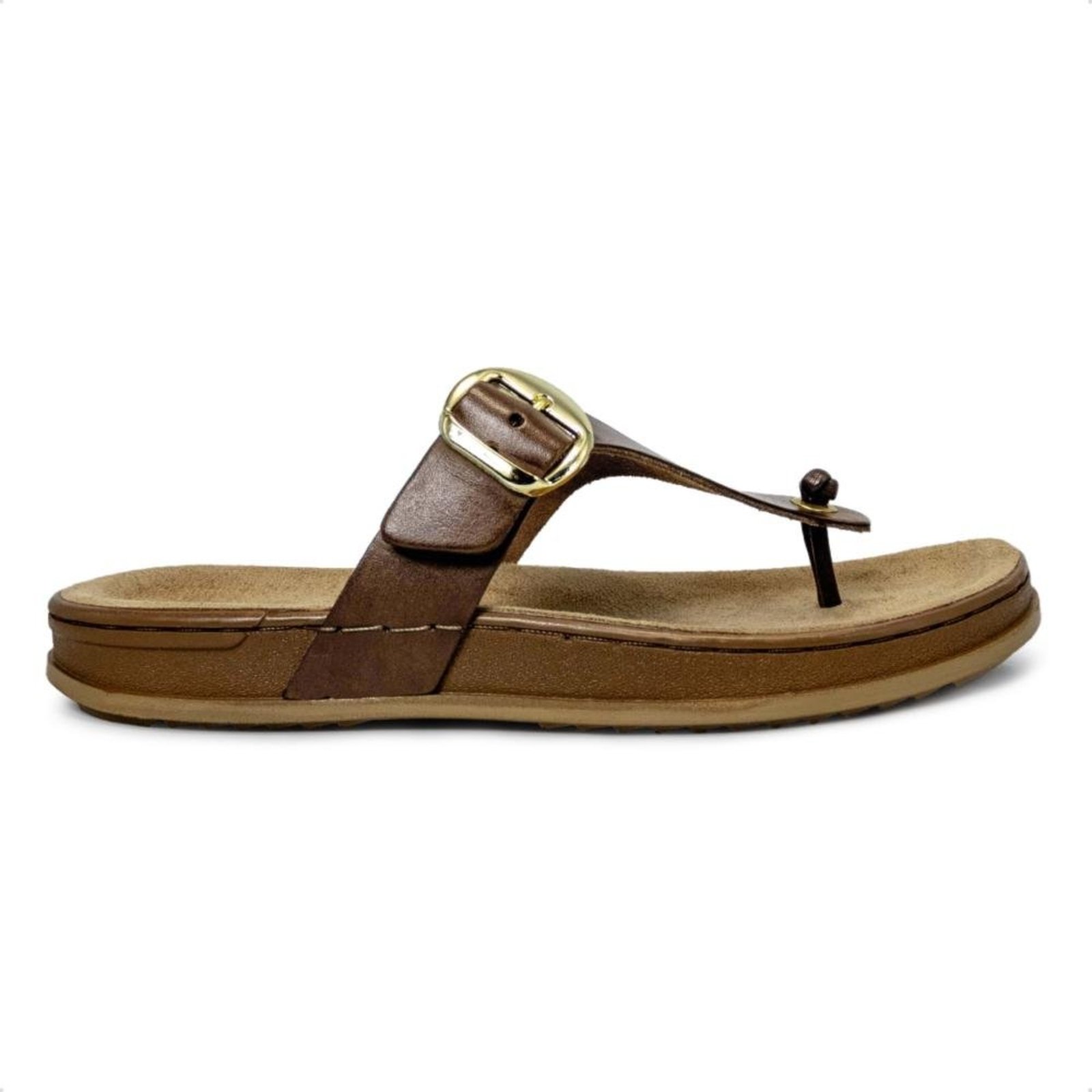 Chinelo Pegada Feminino em Couro Fivela 232421 Marrom