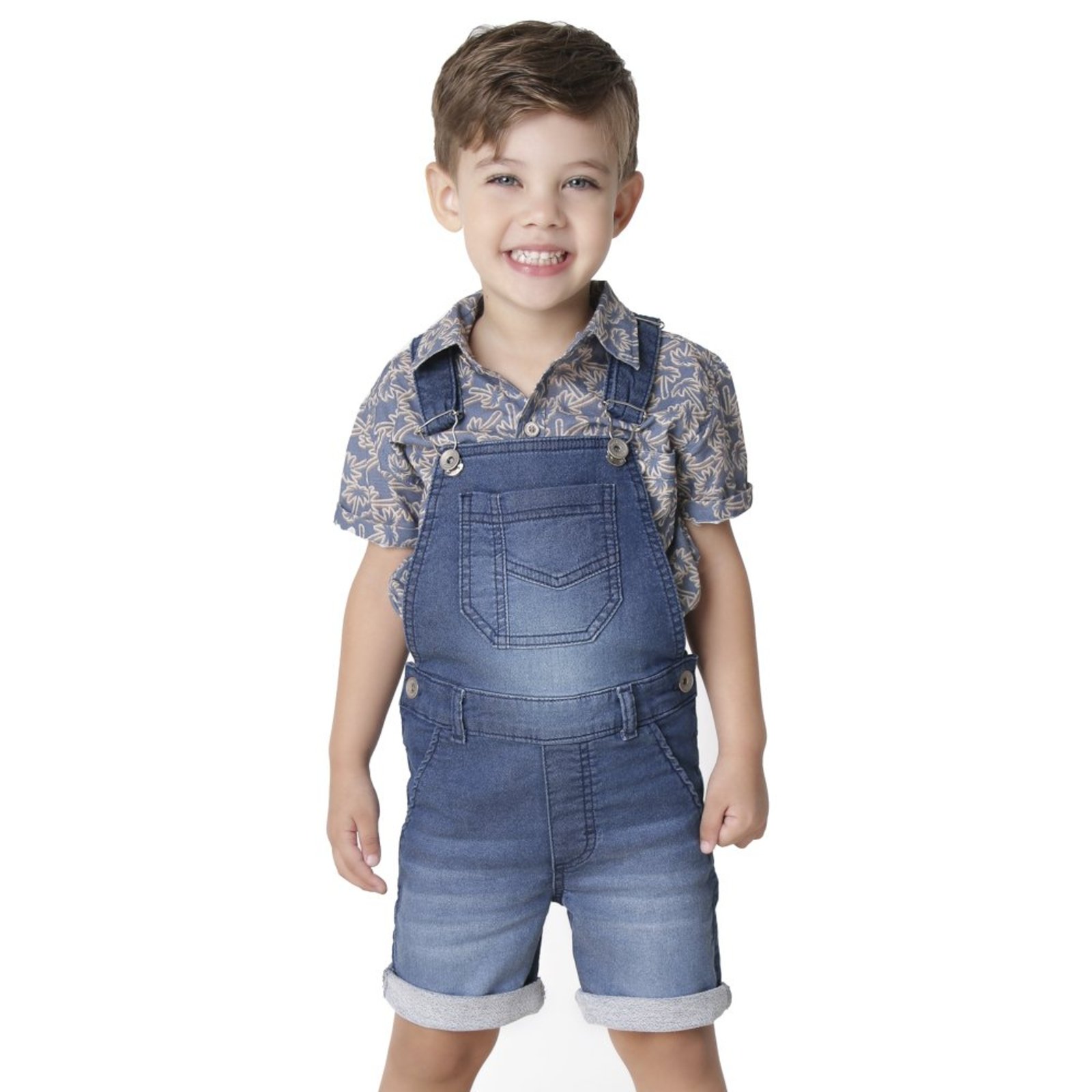Infantil - Jardineira Look Jeans Moletom Jeans