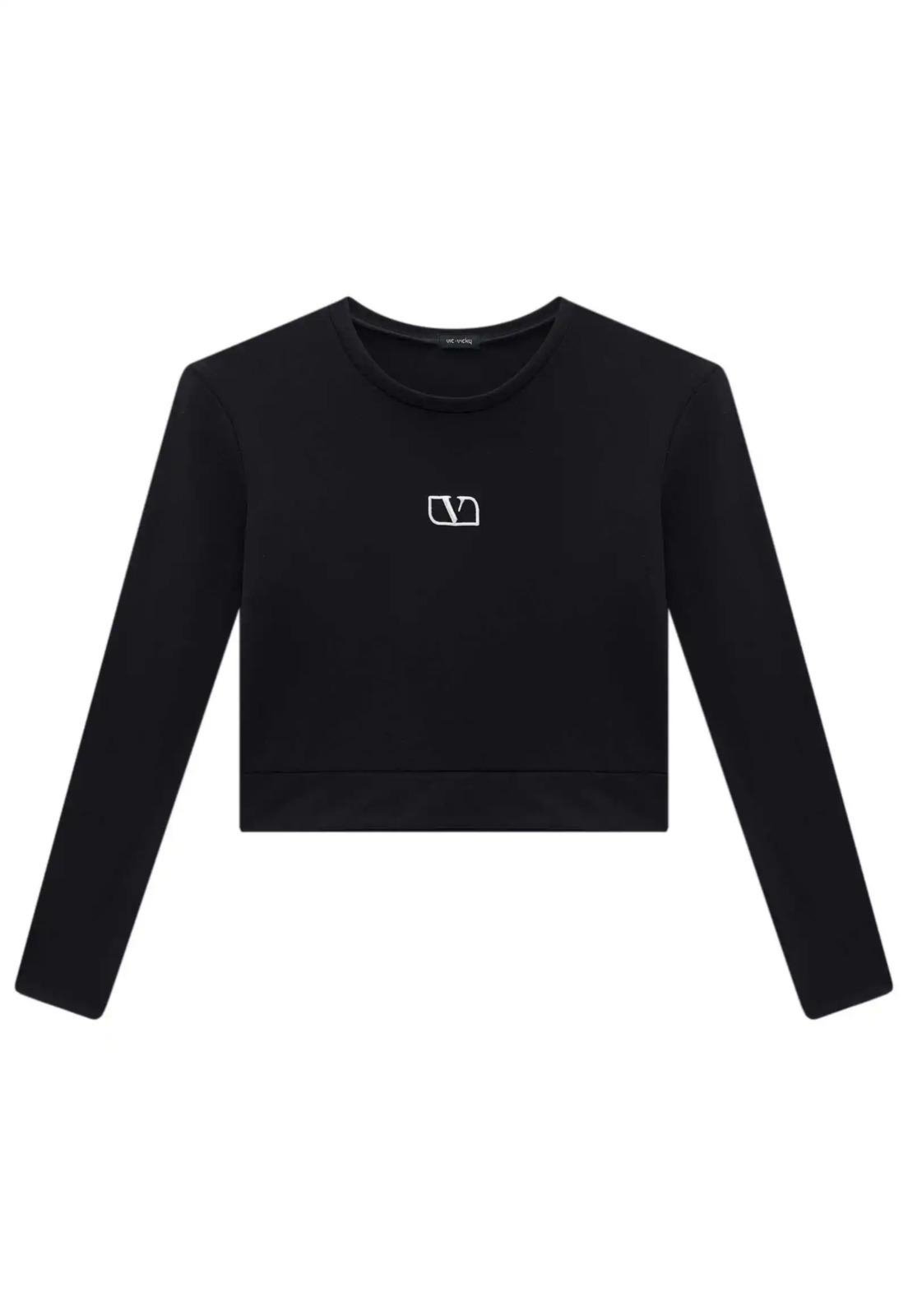 Infantil - Cropped Manga Longa Preto Vic Vick 10 Preto