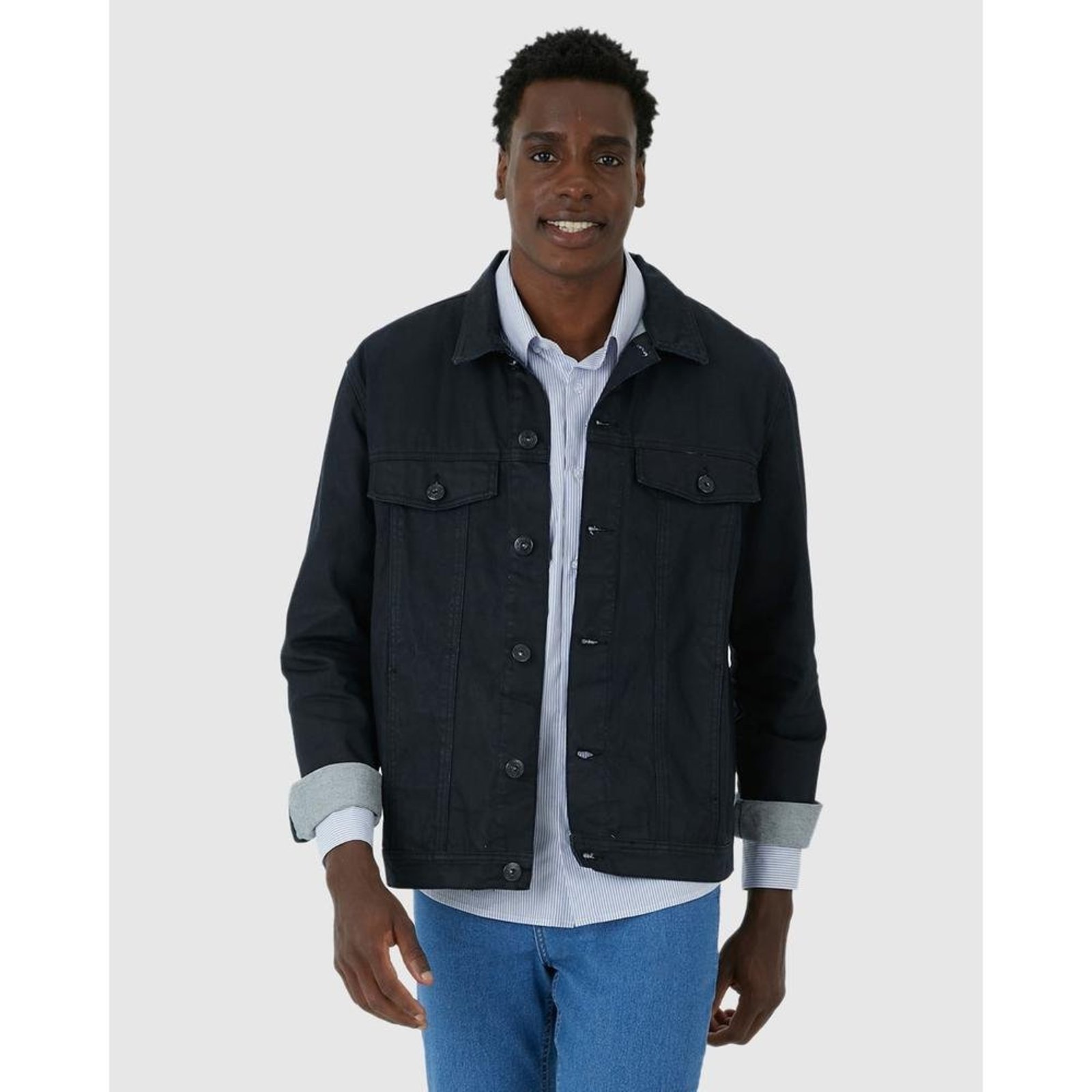 Jaqueta Masculina Tradicional Bolso Funcional Em Jeans 100% Algodão