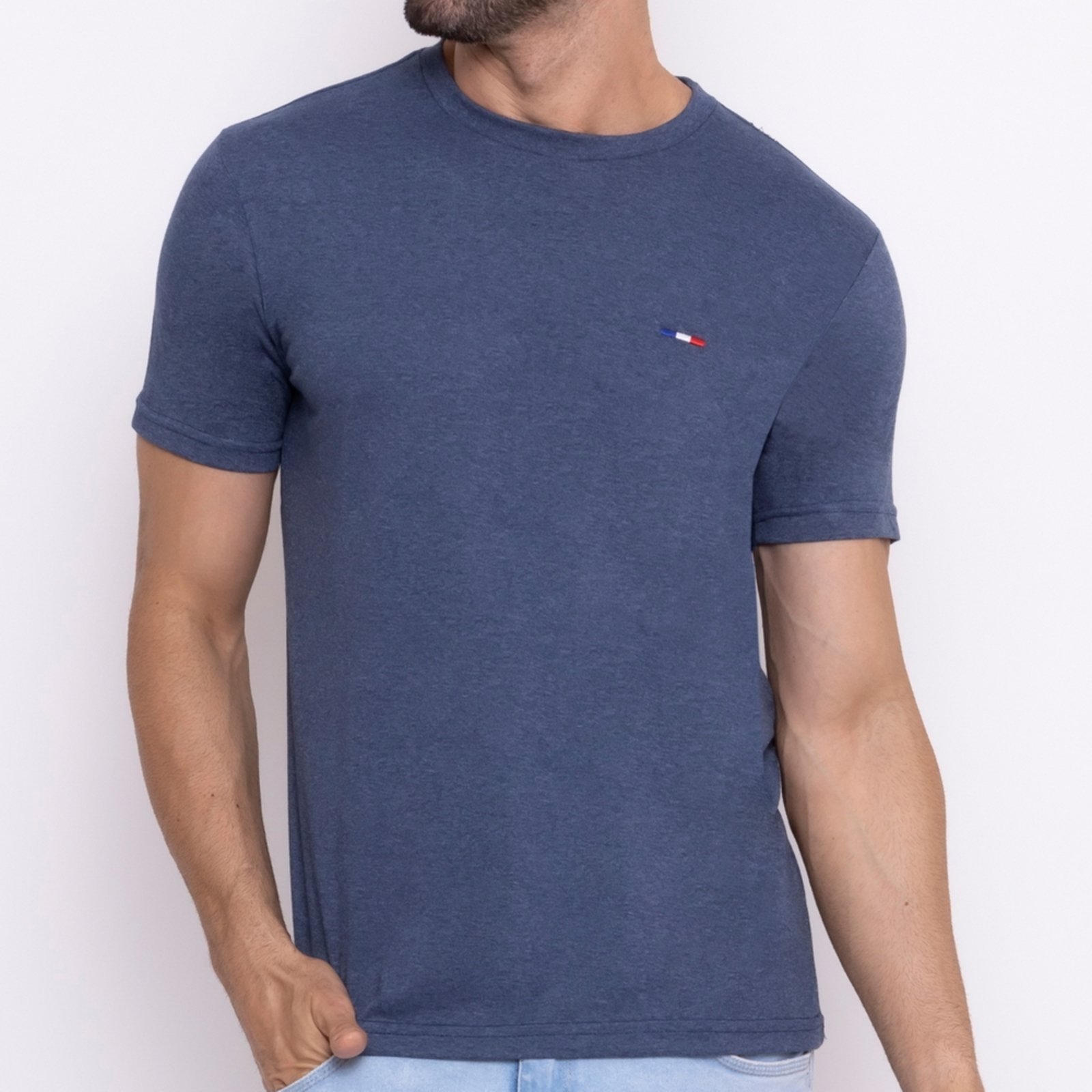Vista 2 Camisetas FMF Básicas Masculina em Algodão Premium no Estilo Tommy Bordado França Marinho azul marinho FMF azul marinho