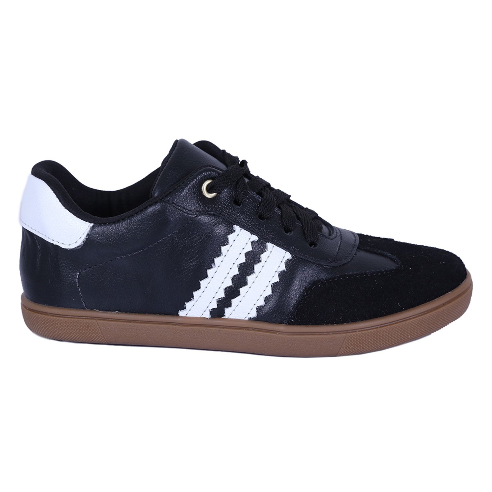 Tênis Feminino em Couro Casual Retrô Estiloso Preto