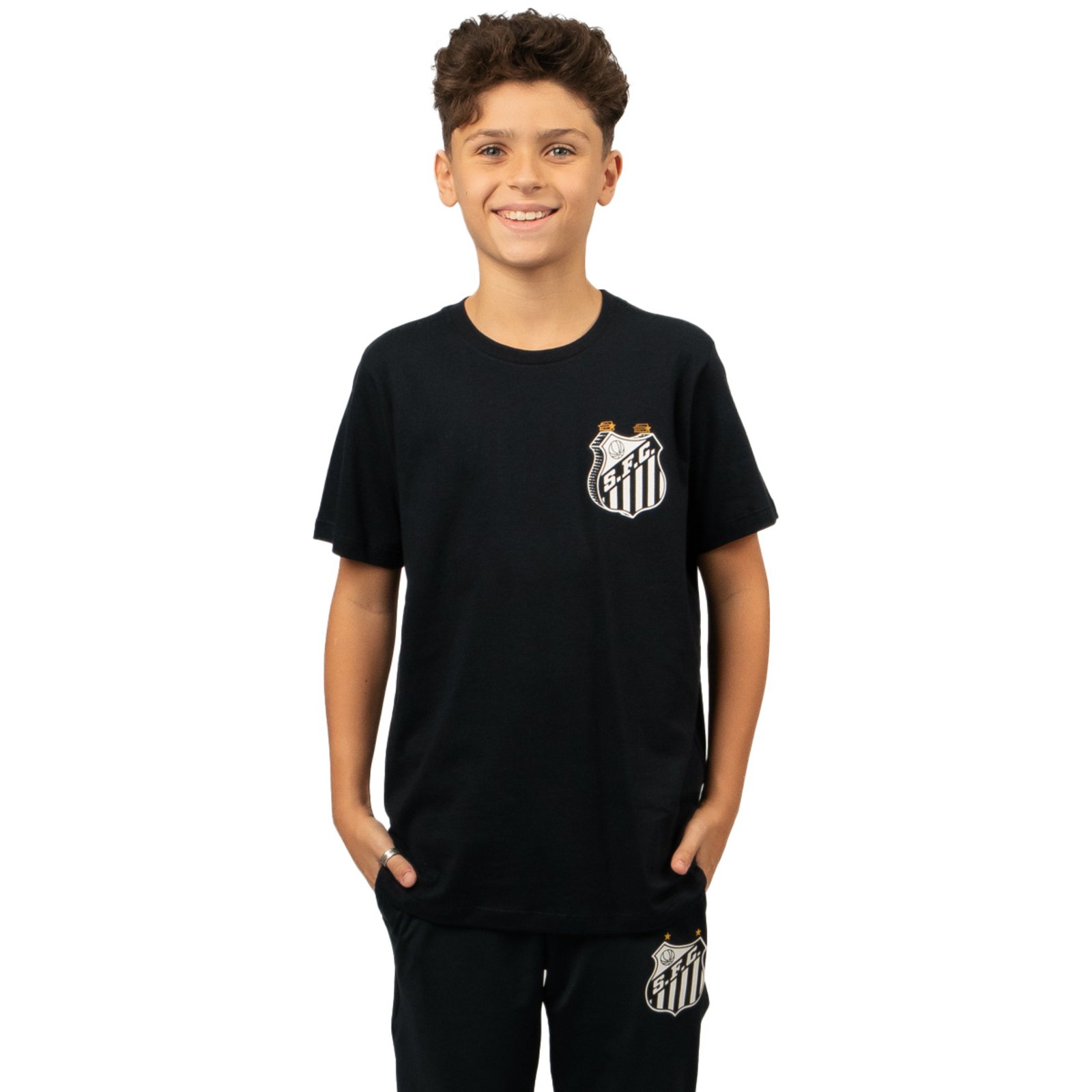 Camiseta Juvenil Santos Oficial Classic Algodão Juvenil Surf Center Preto