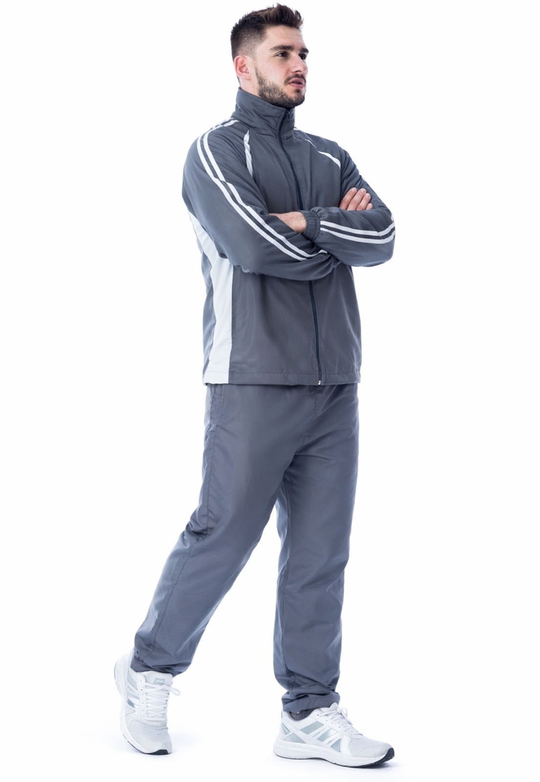 Agasalho Masculino Tactel Calça Jaqueta Forrado Esportivo Cinza