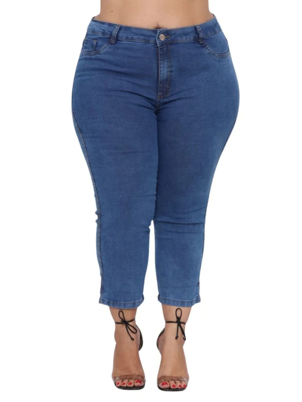 Calça Capri Plus Size Feminina Jeans Light