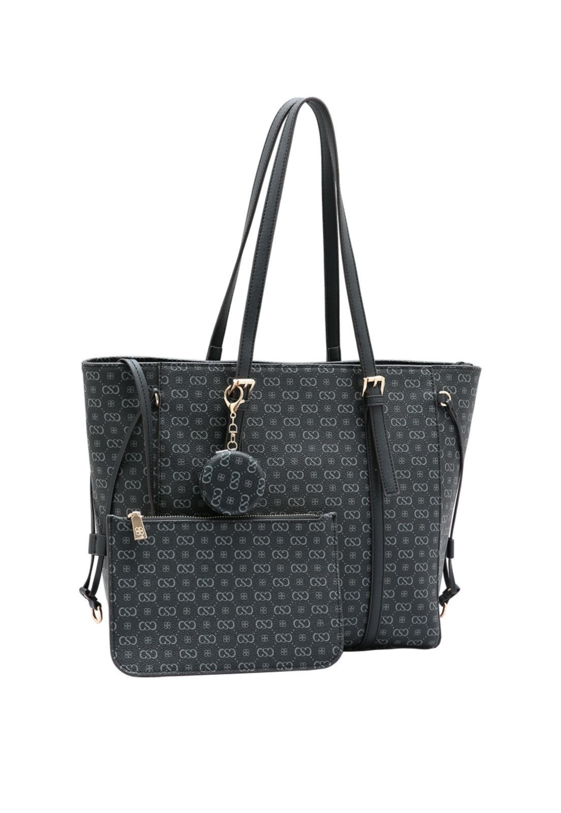 Kit 2 peças Bolsa Ombro + Nécessaire Feminina Chenson Monograma Elegance 3485406 Preto