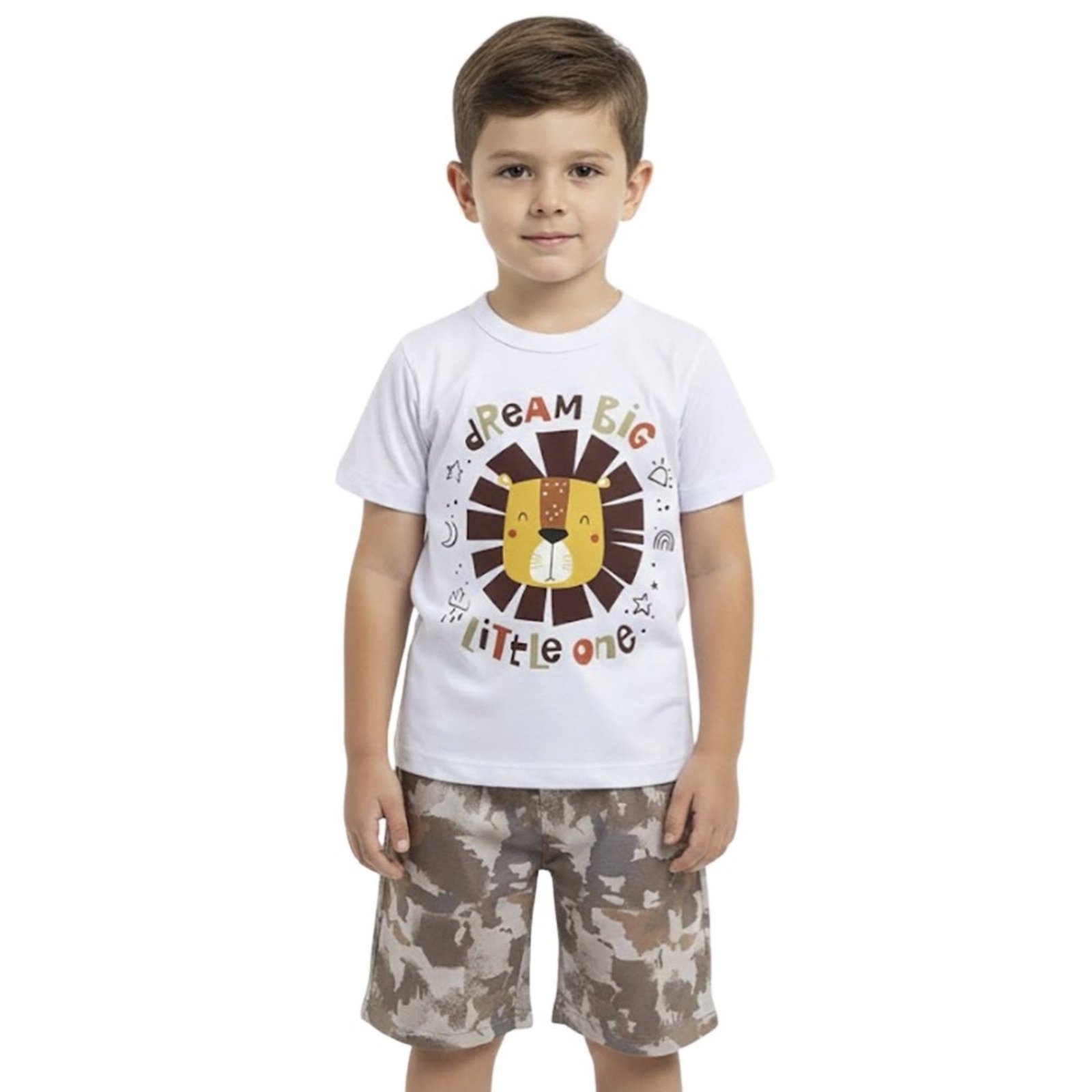 Infantil - Conjunto Look Jeans Camiseta e Shorts Estampa Camuflado