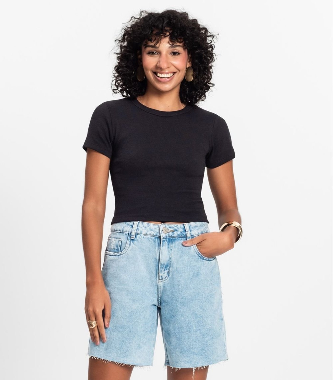 Vista 2 Blusa Cropped Ribana Básica Rovitex Rovitex Básicos branco Rovitex Básicos branco