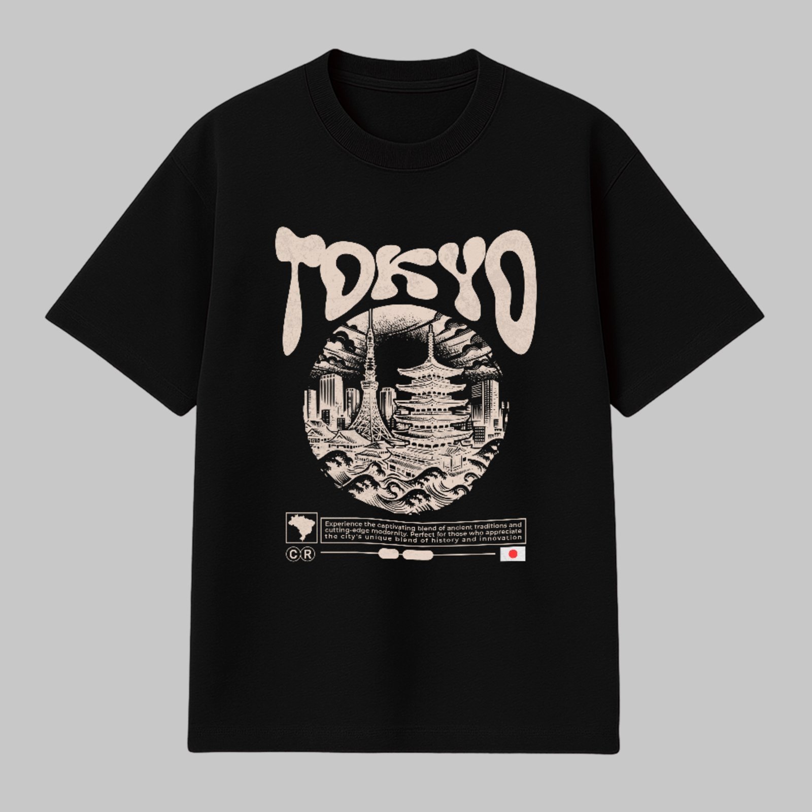 Camiseta Básica Tokyo Japan Streetwear Vintage Oriental Unissex Preto
