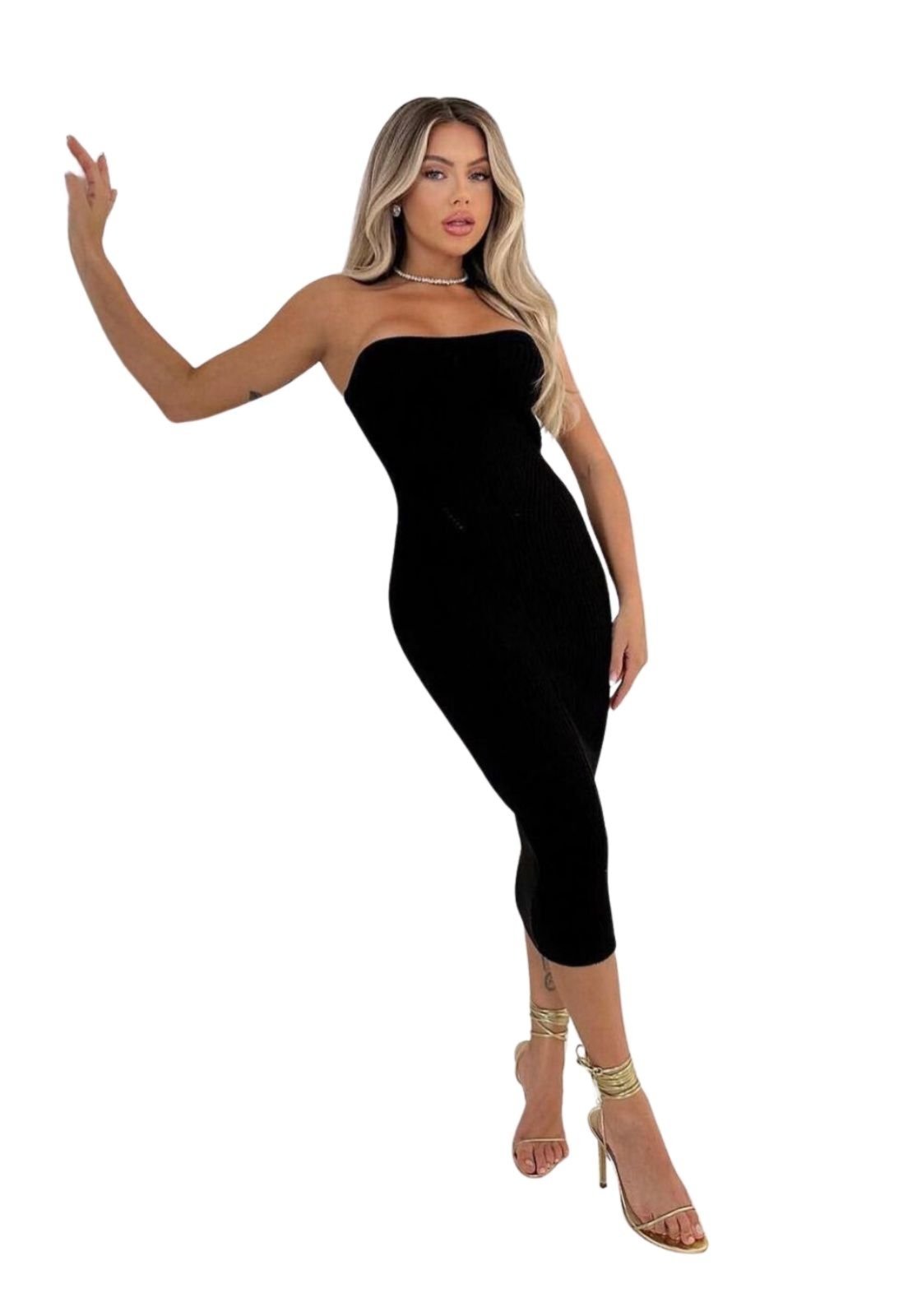 Vestido Summer body Feminino Midi Tomara Que Caia Tubinho Justo preto