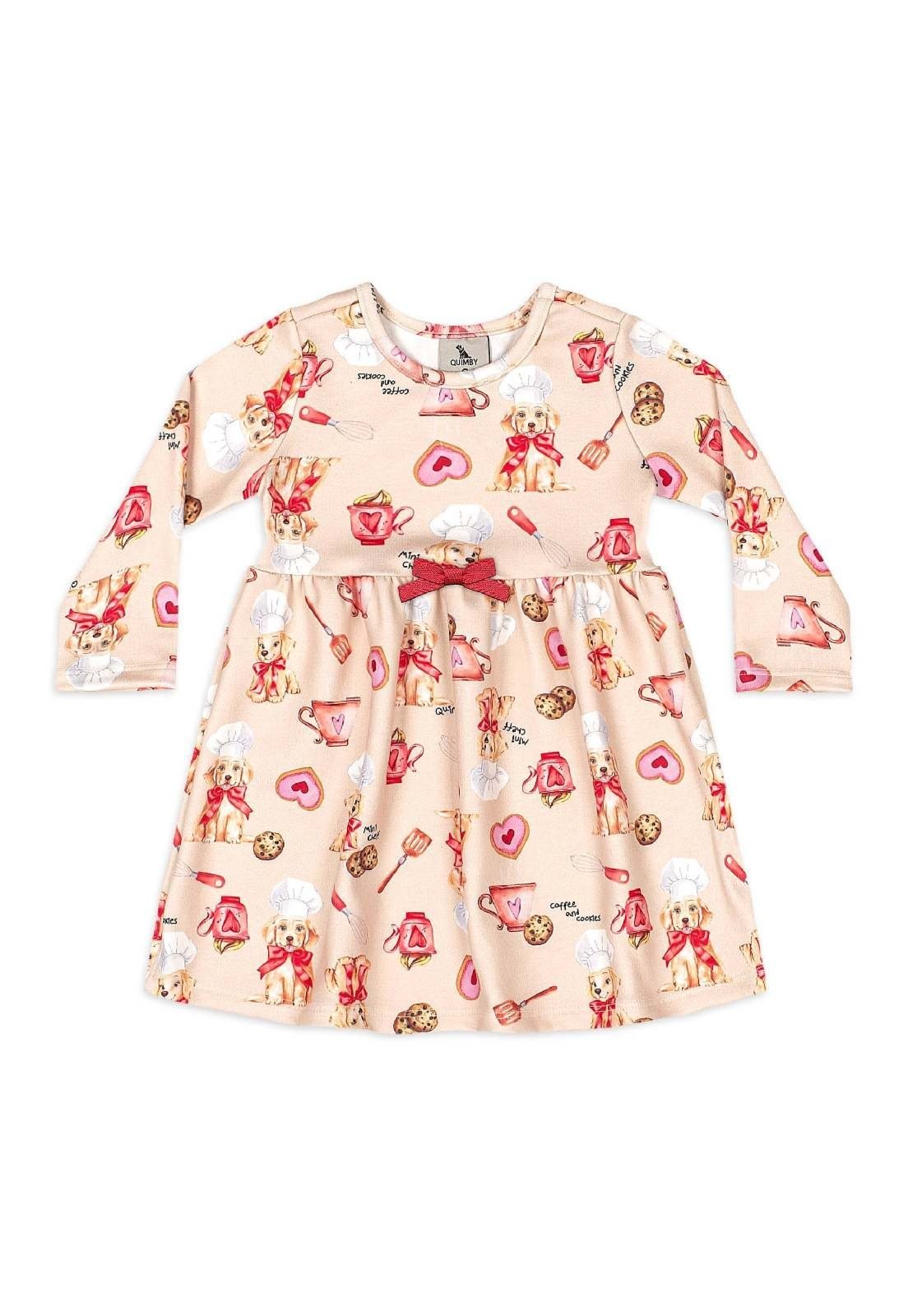 Infantil - Vestido em Suedine Manga Longa Quimby Rosa