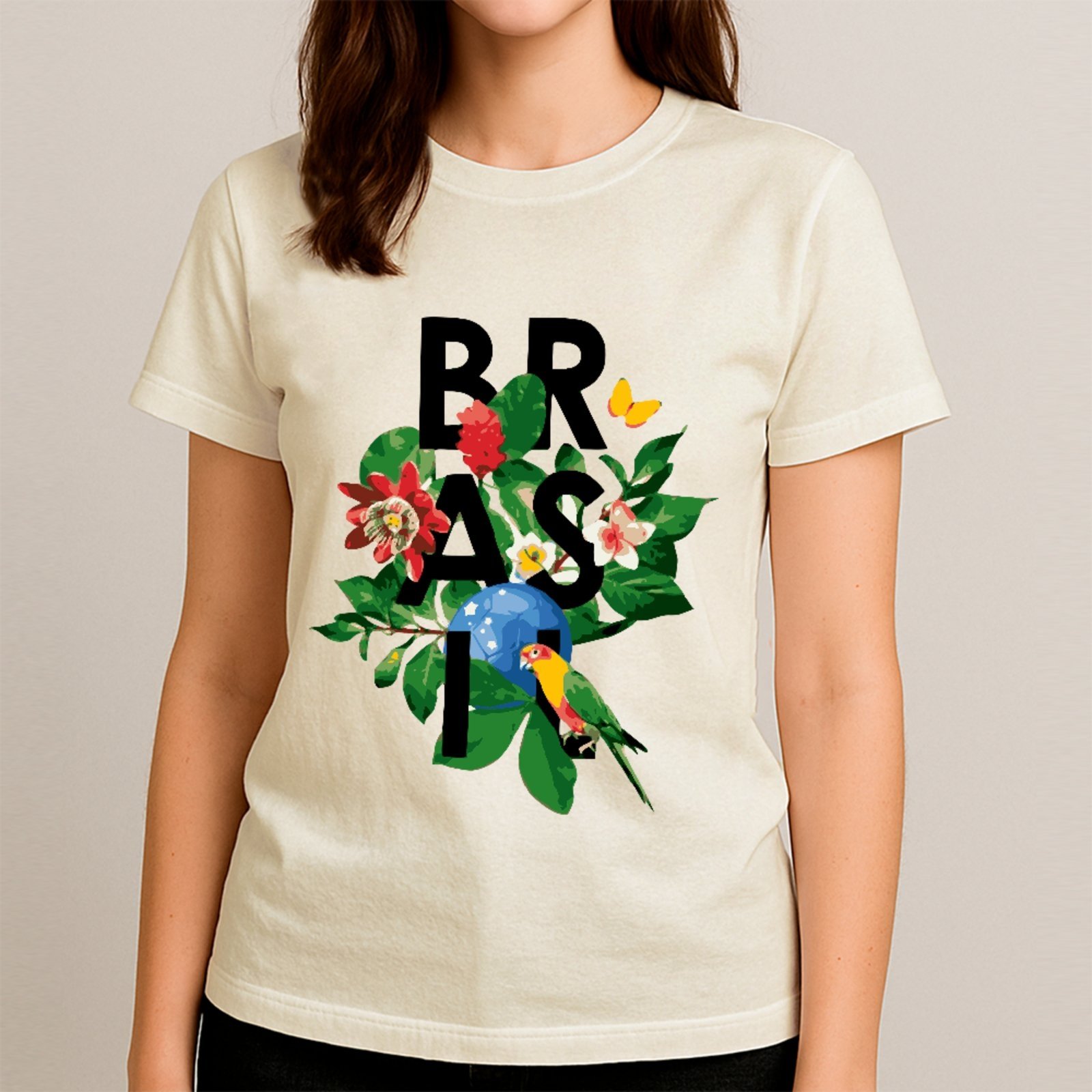 Camiseta Ousy Básica Estampa Brasil Natureza Verão Lifestyle Meme Unissex Off White