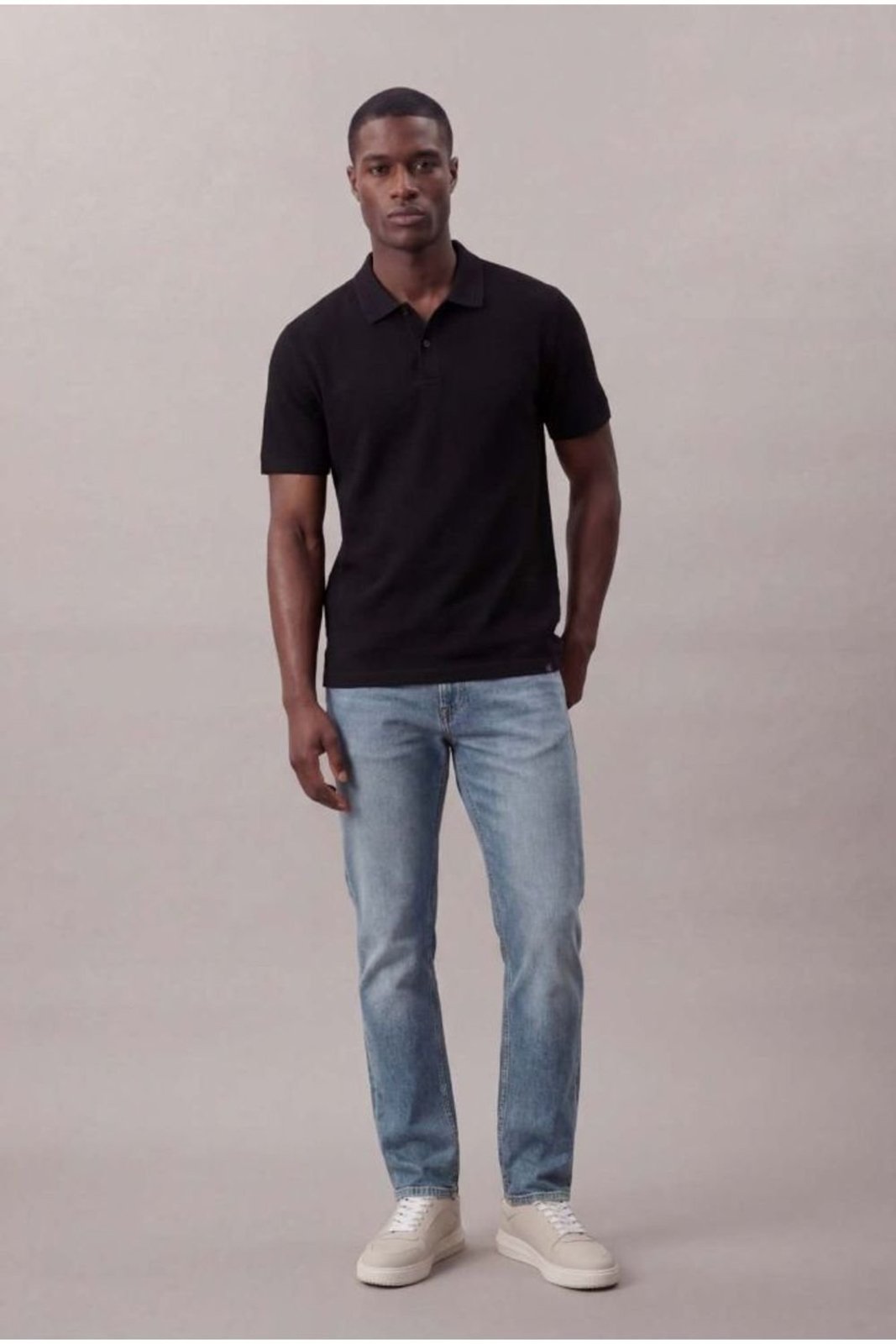 Polo Manga Curta Calvin Klein Jeans Slim Malha Favo - Preto