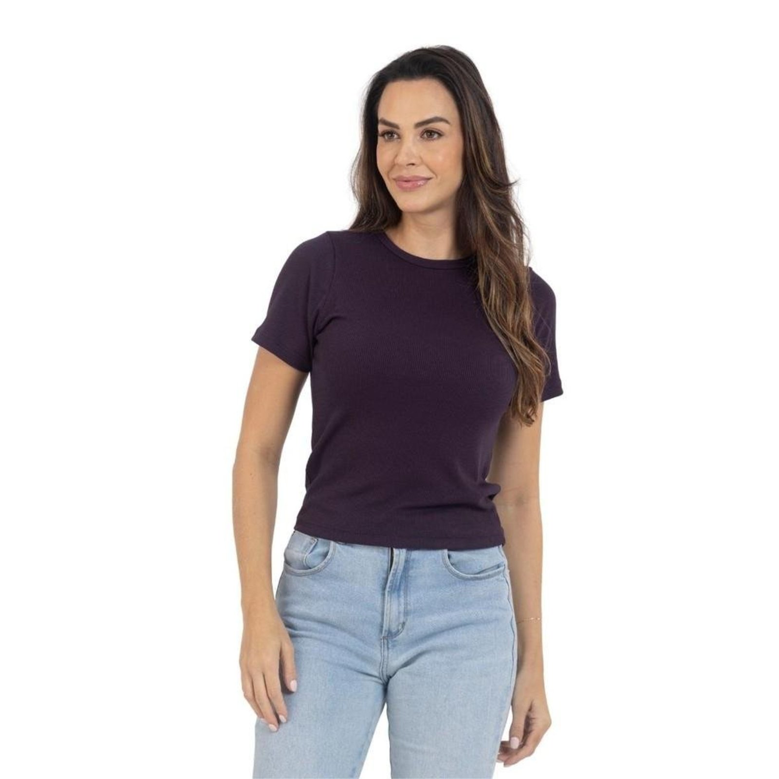 Blusa Feminina Ribana Canelada Manga Curta Confortável Básica