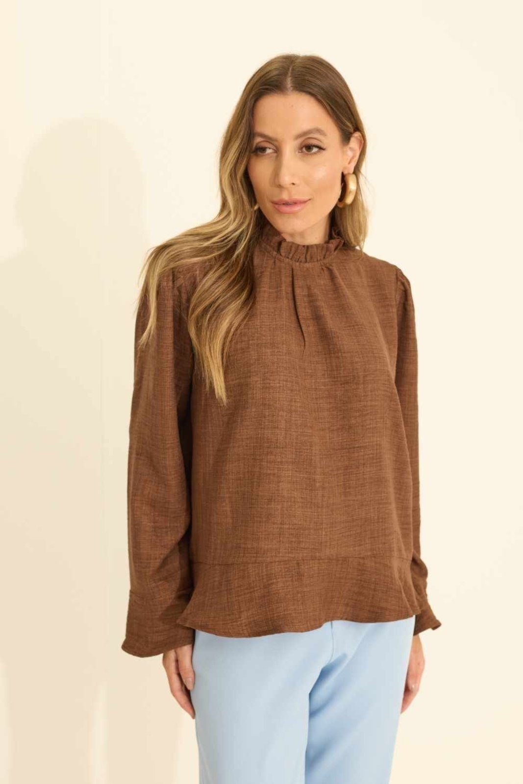 Blusa Vanibele Crepe Marrom