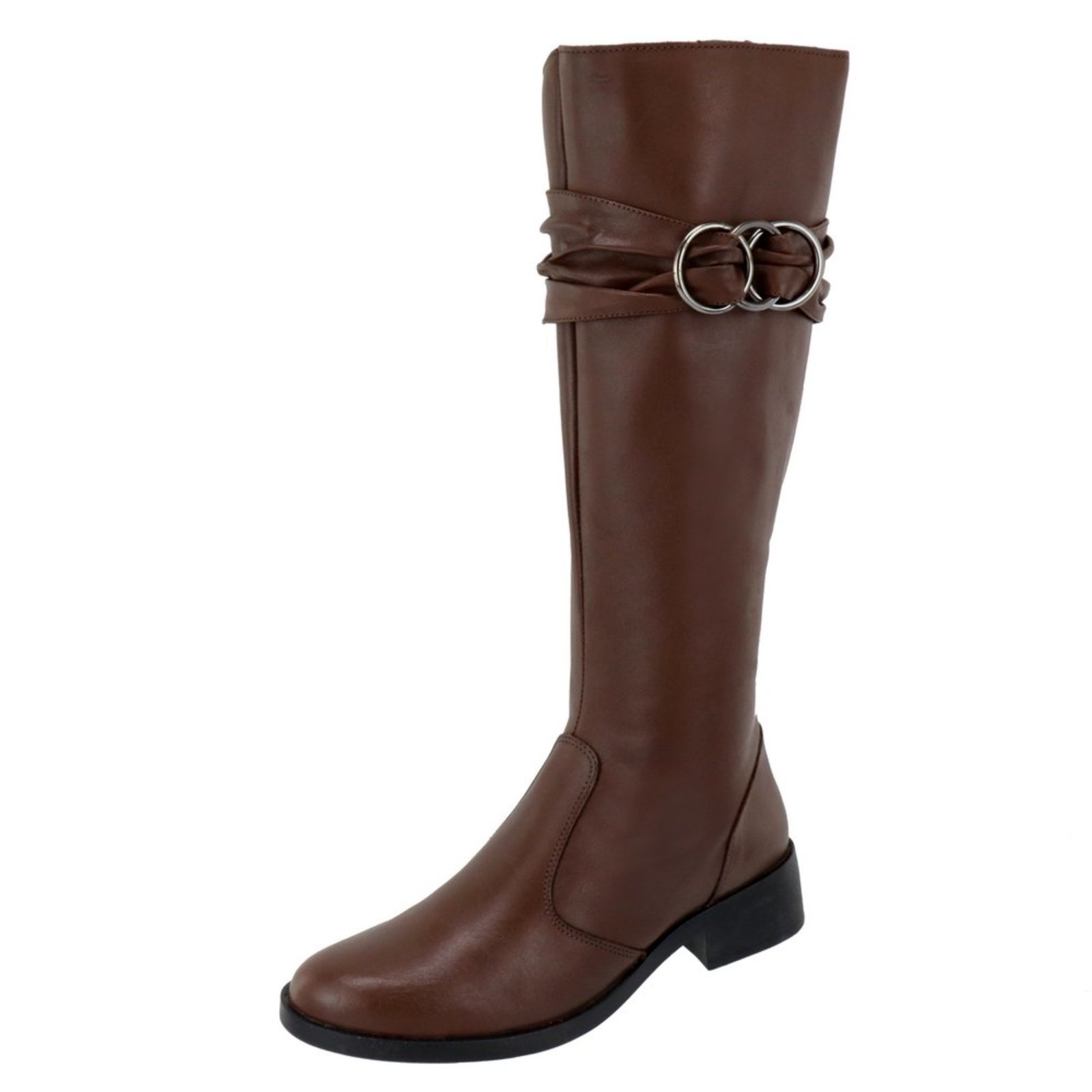 Bota Montaria em Couro Feminina Cano Longo Metal Chocolate Lançamento Kuento Shoes