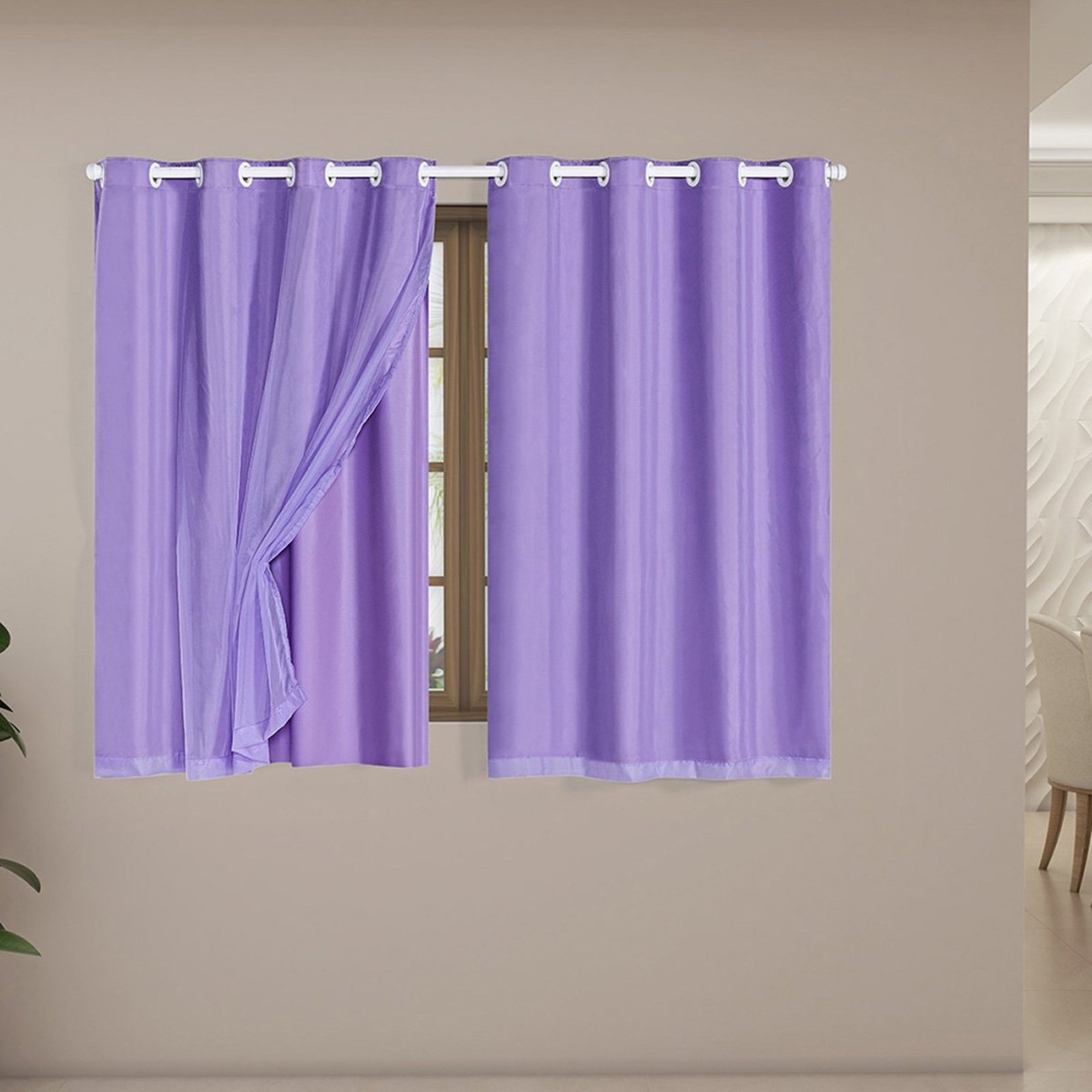 Cortina Daily Varão 2M Blackout PVC Com Voil 2,80mx1,80m Sala Quarto Lilás