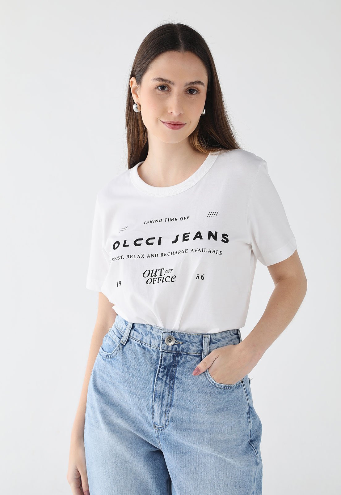 Camiseta Feminina Colcci Jeans Estampa Lettering Branca