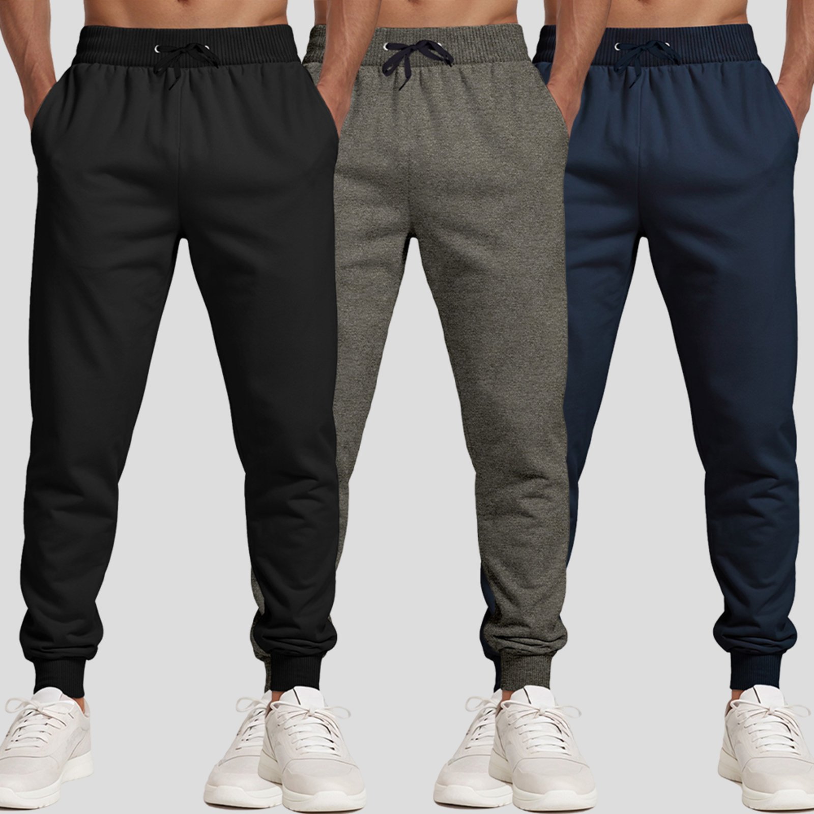 Kit 3 Calças Moletom Masculinas Básicas Lisas Benellys Preto Chumbo Marinho