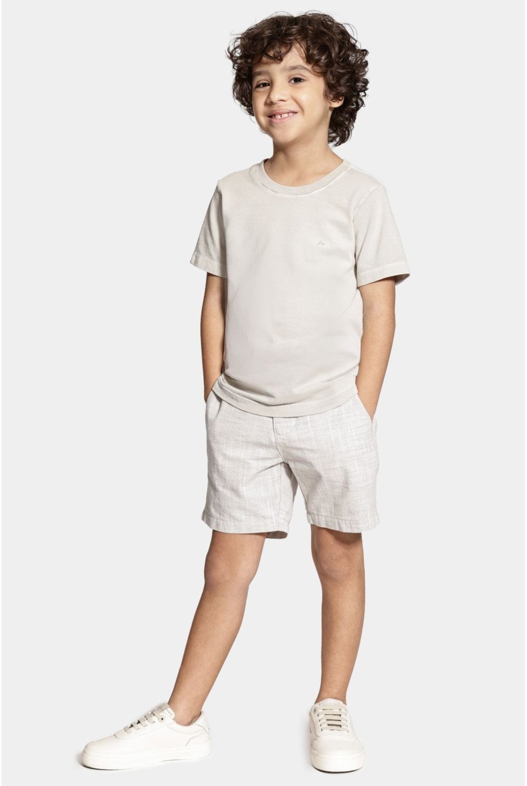 Vista 3 Infantil - Bermuda Aramis Chino Algodão Flamê Bolsos Off White branco white Aramis branco white