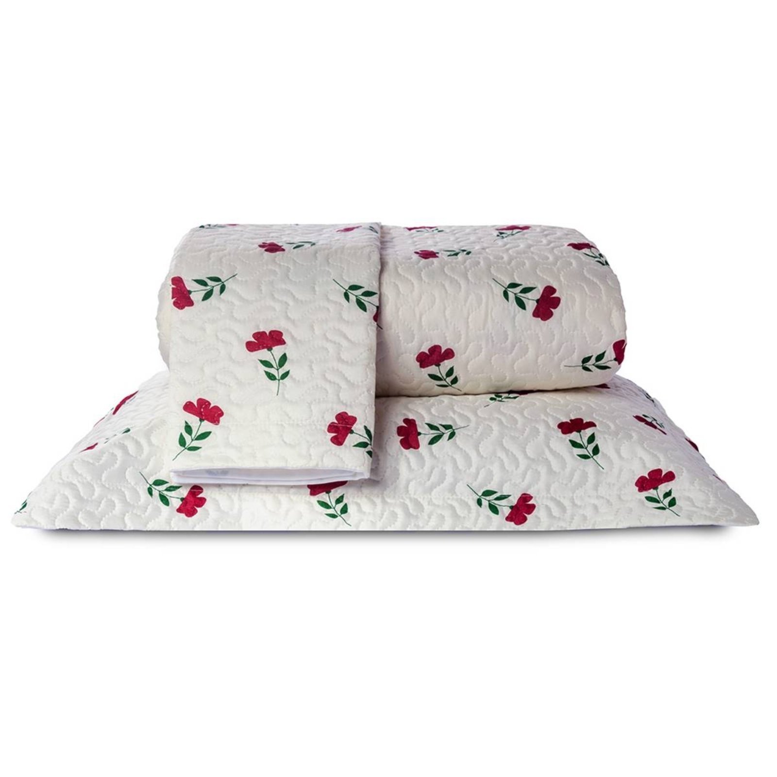 Cobre Leito Casal Casa Modelo Enxovais Basic Dupla Face 180 Fios 3 Peças Flores Vermelhas