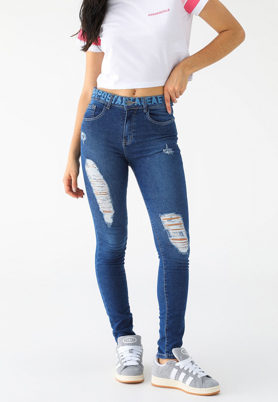 Calça Jeans Aeropostale Skinny Destroyed Azul