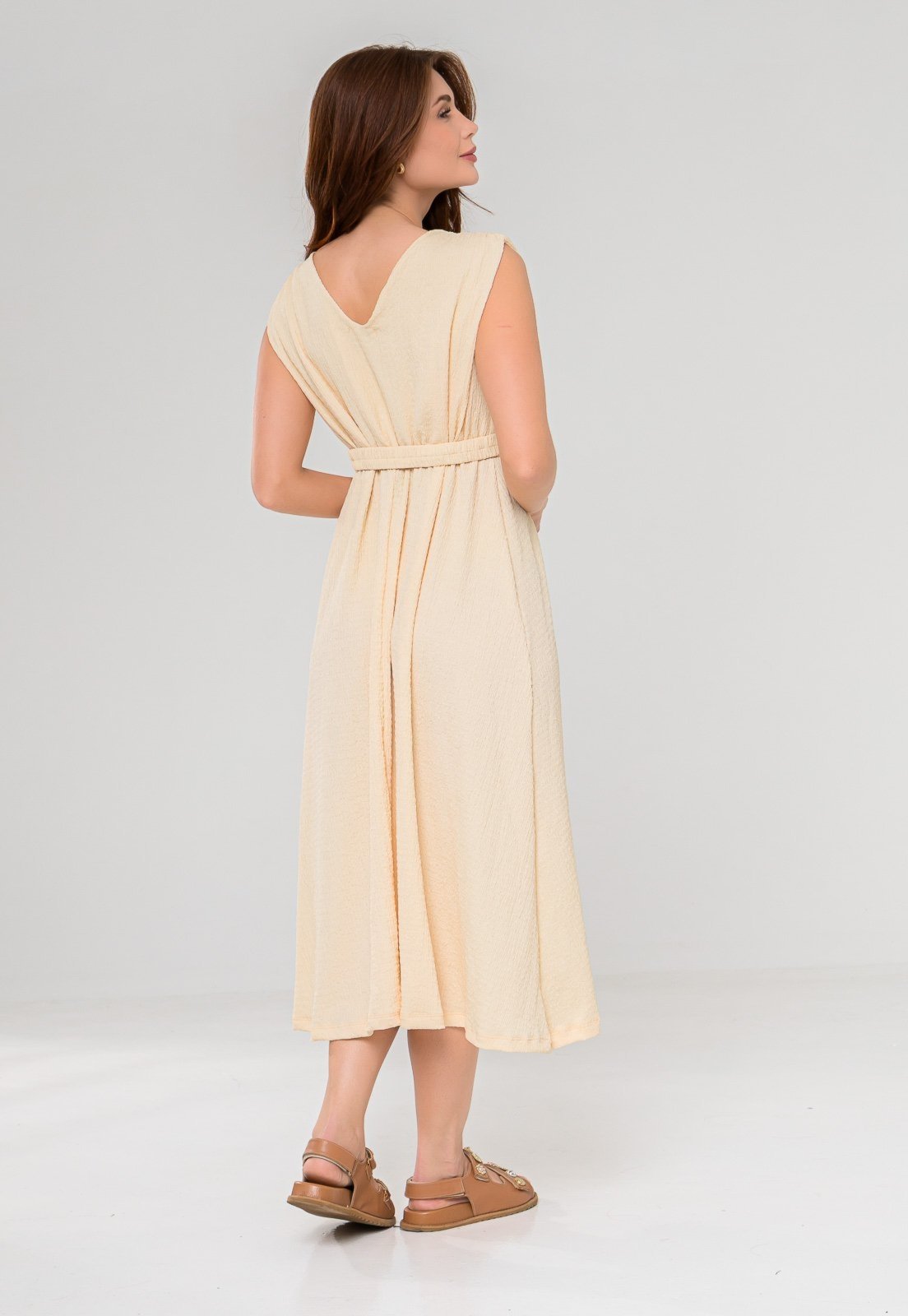 Vista 3 Vestido Aura Eva Cinto Malha Creponada Off off-white off-white