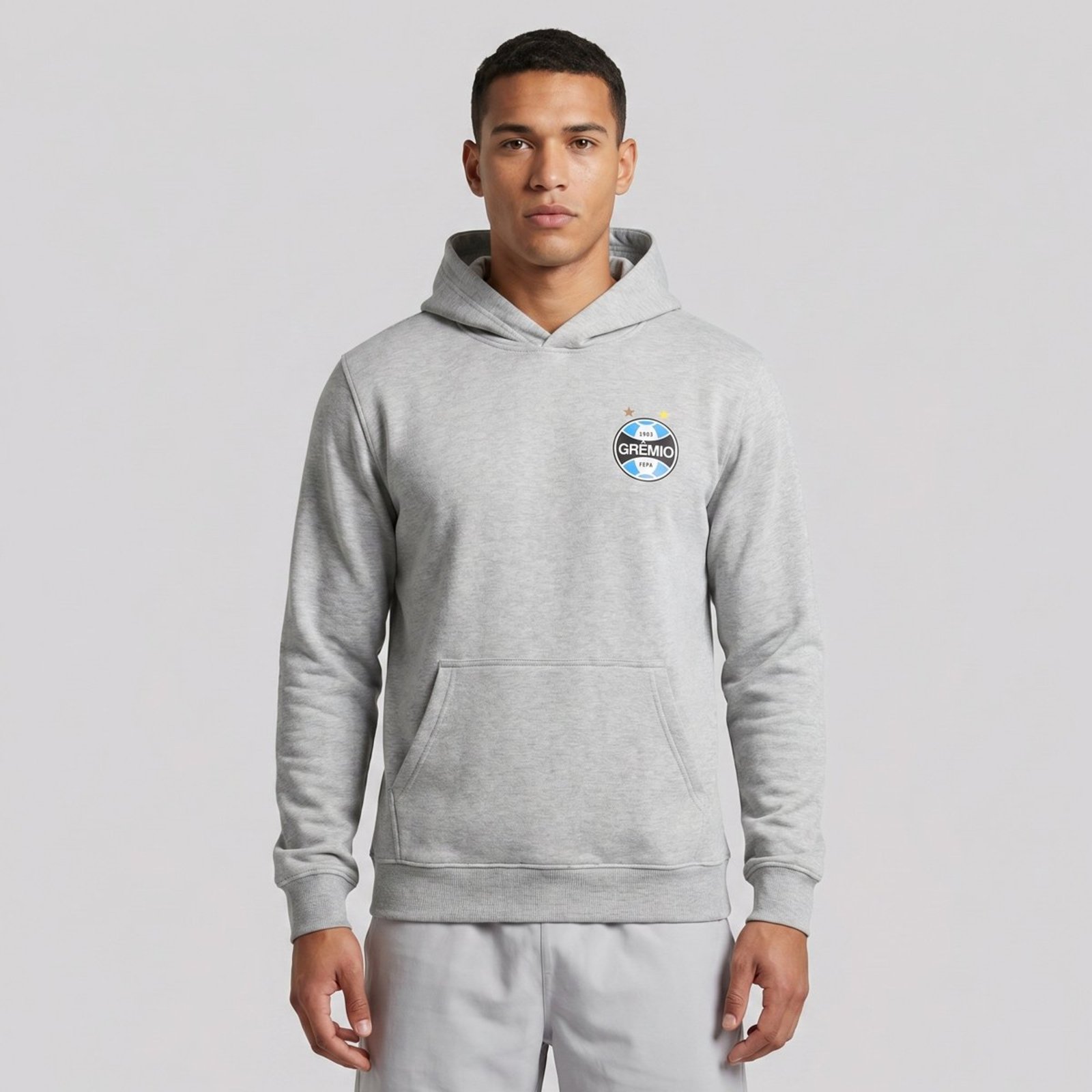 Moletom Grêmio Canguru Cinza Escudo