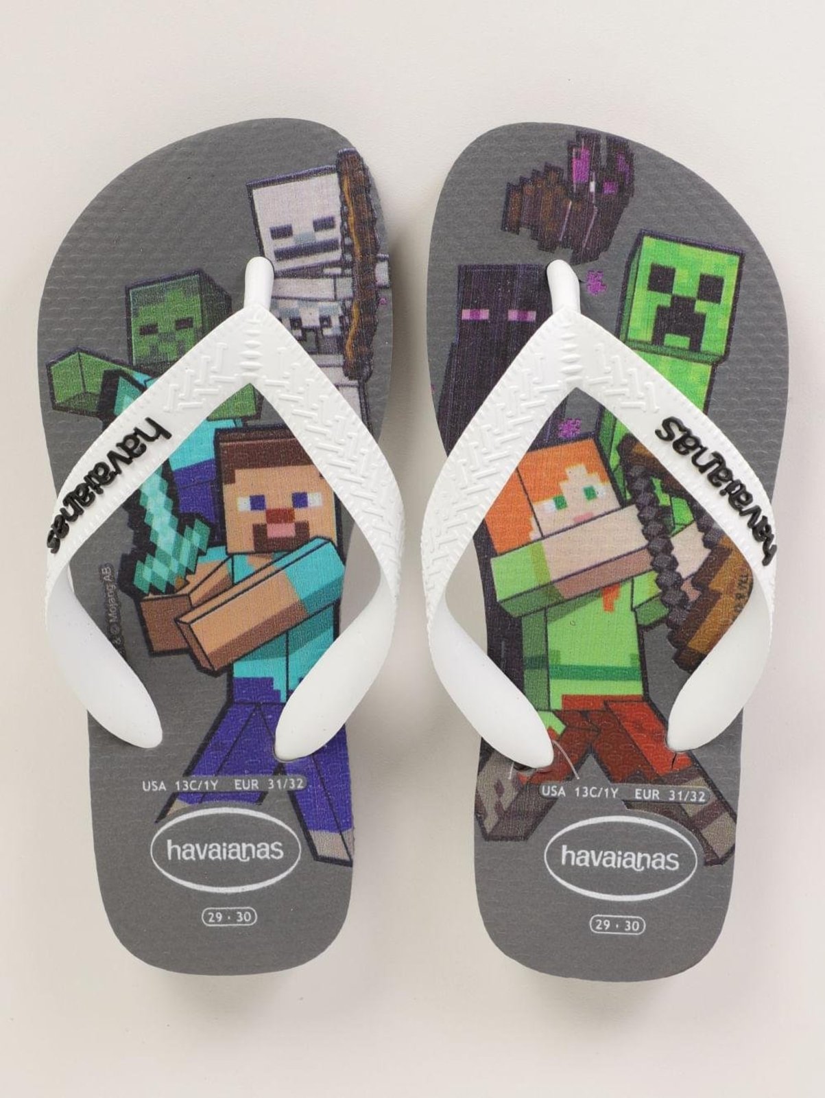 Chinelo Minecraft Havaianas Para Menino - CINZA/BRANCO