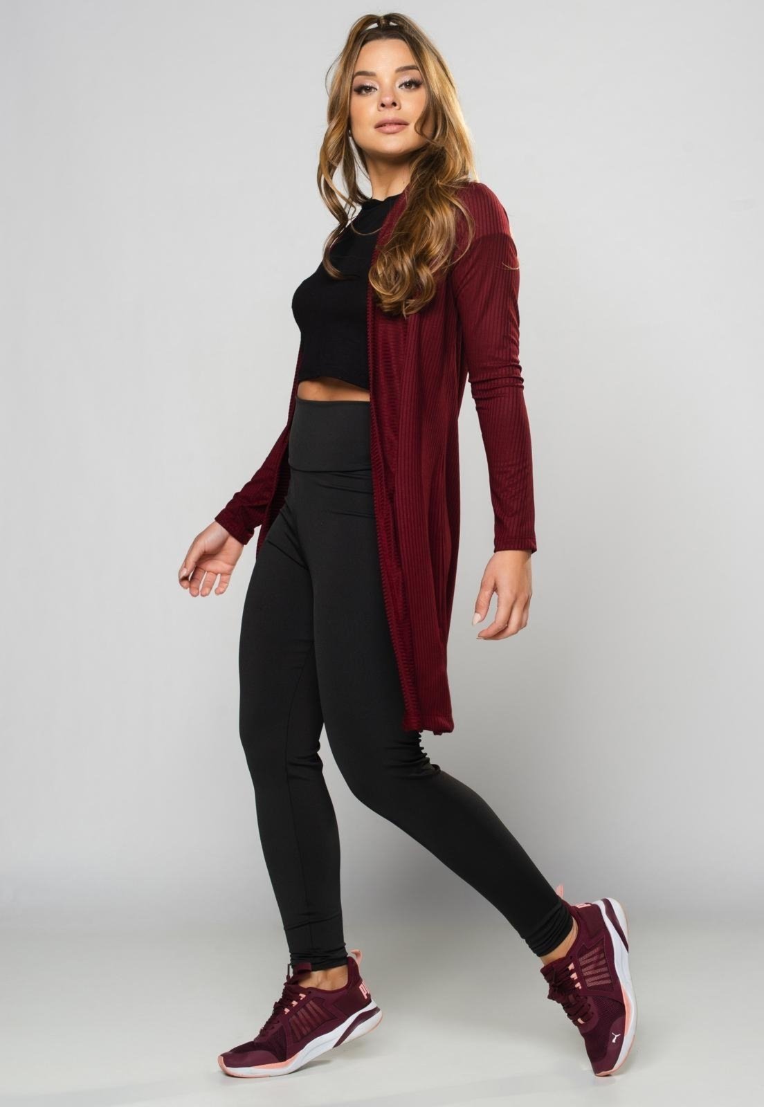 Cardigan MVB Modas Ribana Canelado Feminino Kimono de Frio Vinho