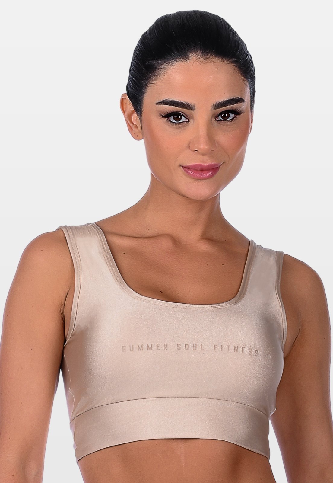 Top Fitness Cirrê Summer Soul De Alta Sustentação Com Bojo Removível Bege