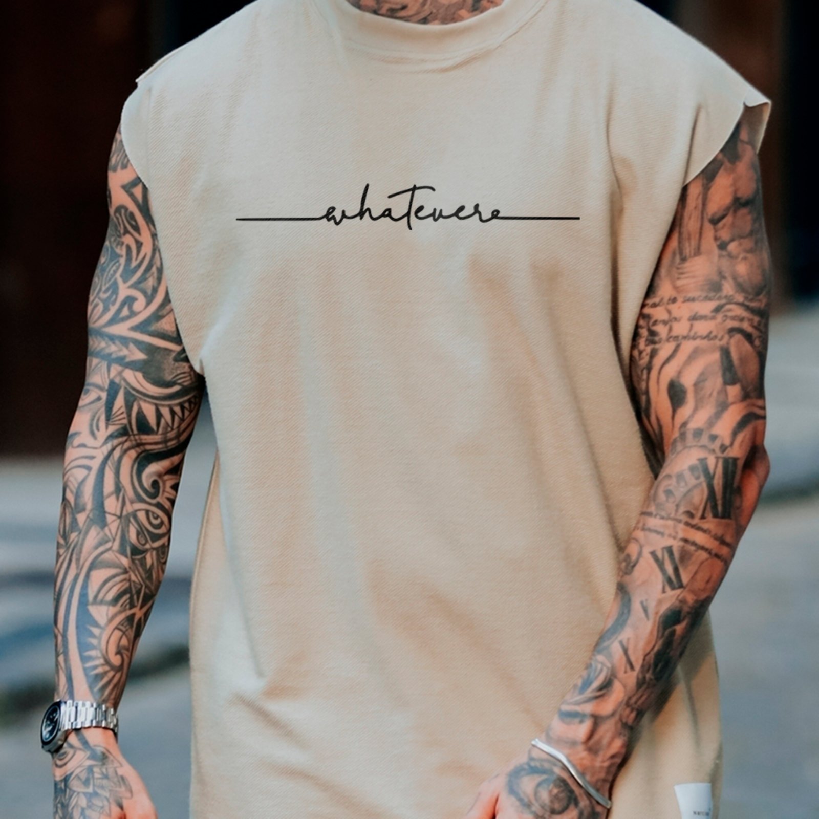 Camiseta Regata Machão Whatever Estilo Casual Street Urban Off White