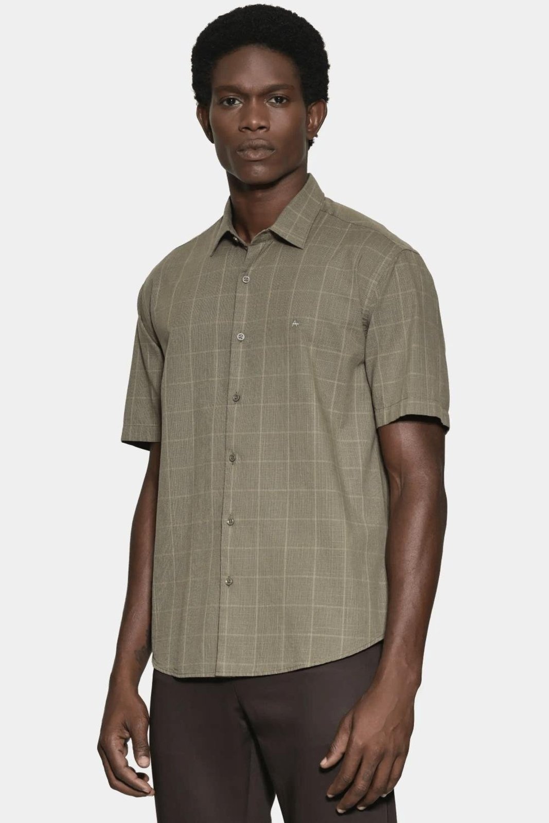 Camisa Aramis Regular Xadrez Flamê Verde Militar Com Verde