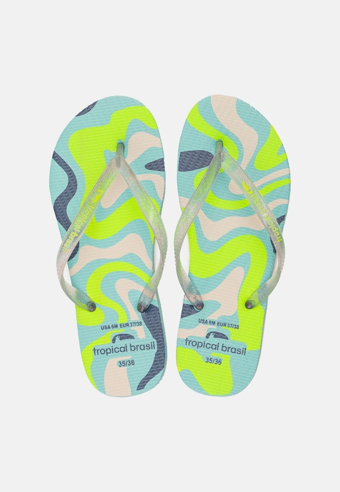 Chinelo Tropical Brasil Estampado Slim Cristal Glitter com Turquesa