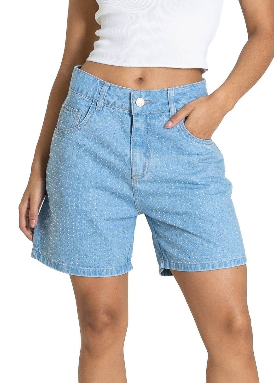 Shorts Jeans Sawary Strass - 283980 - Azul - Sawary
