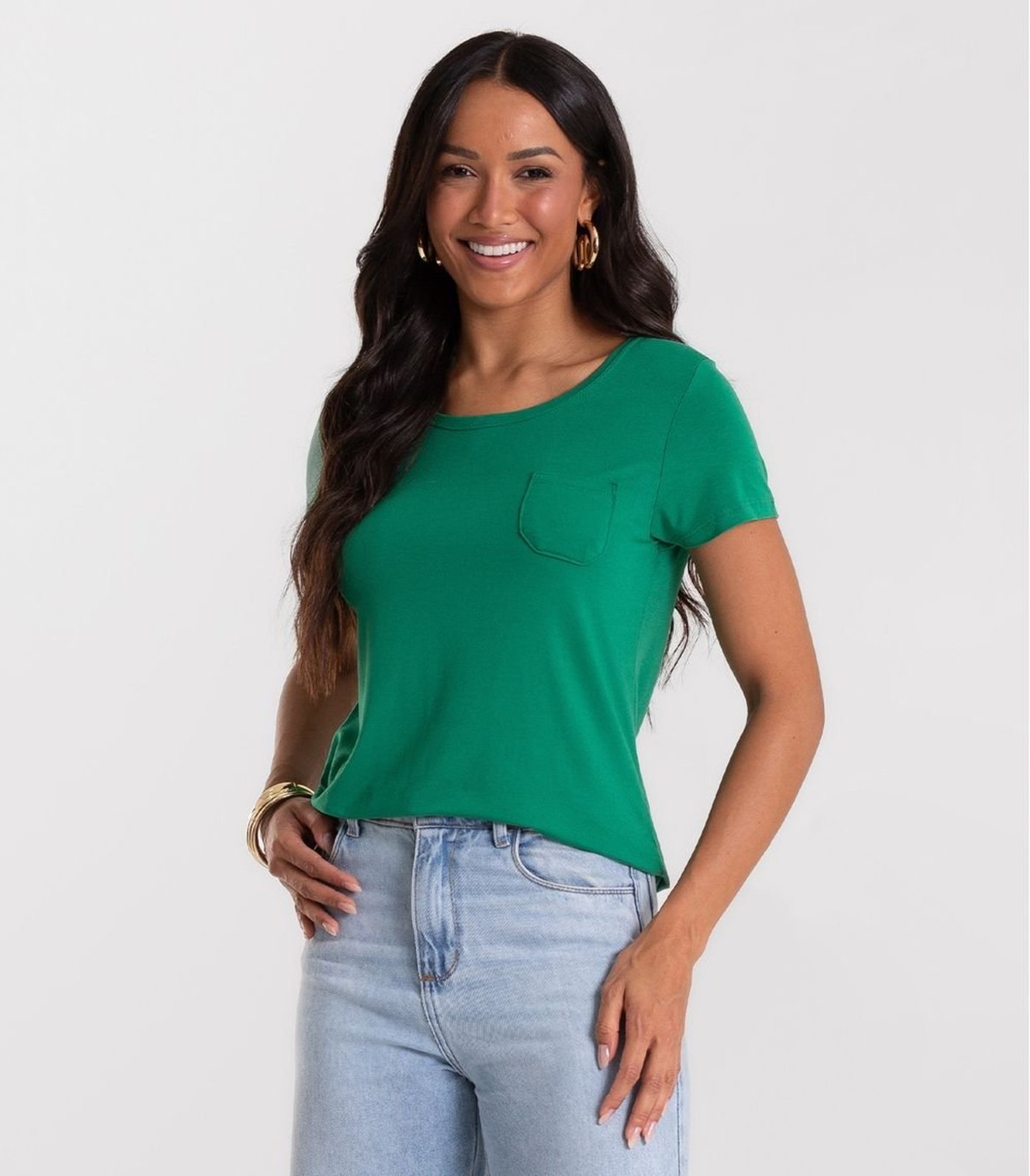 Blusa Feminina Viscotorcion Com Bolso Rovitex Verde