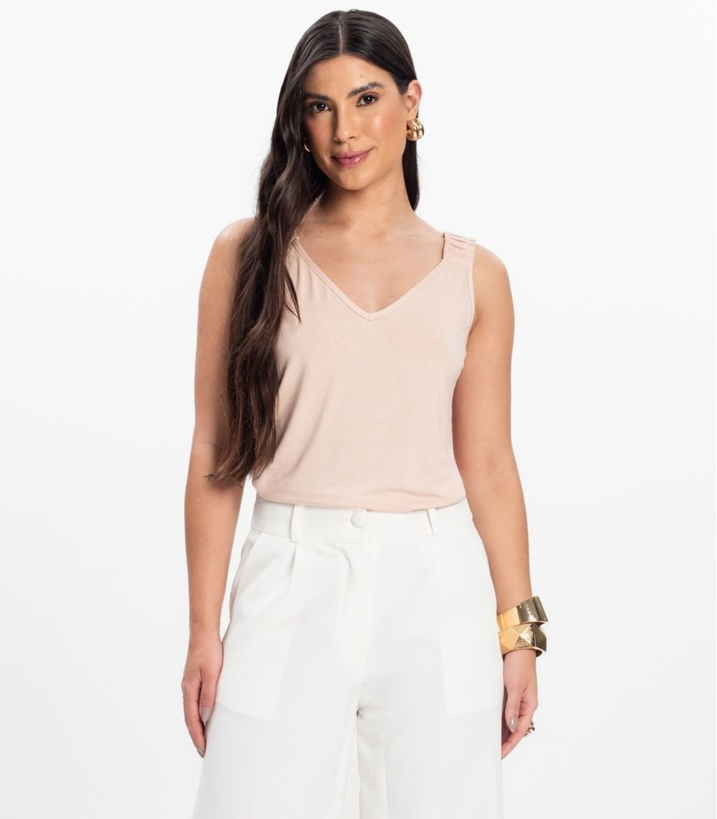 Regata Alça Franzida Feminino Rovitex Rosa