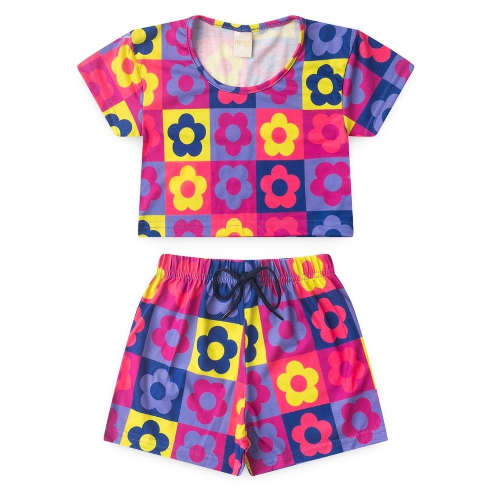 Vista 3 Infantil - Conjunto Verão Menina Tulipa Cropped e Shorts Com Cadarço Florzinhas Molekada roxo Molekada roxo