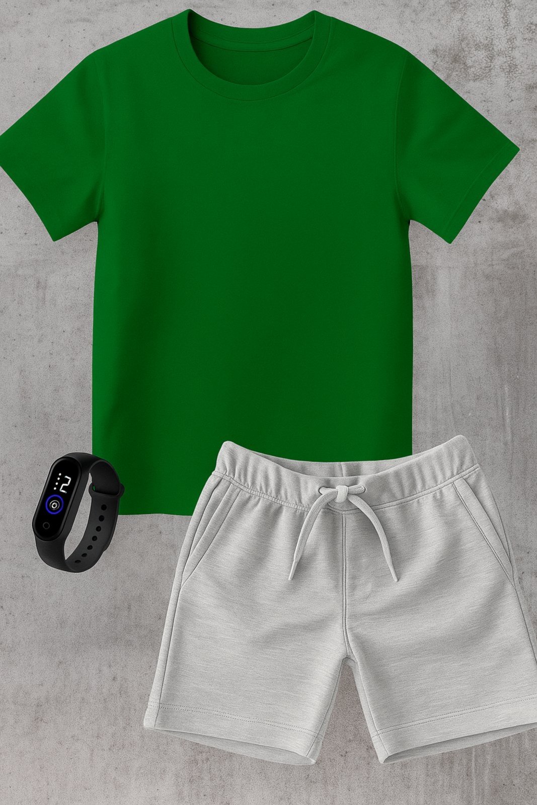 Infantil - Kit Camiseta menino Urbania Algodão Verde Short Bermuda cinza menina Conjunto black promoção oferta + brinde relogio