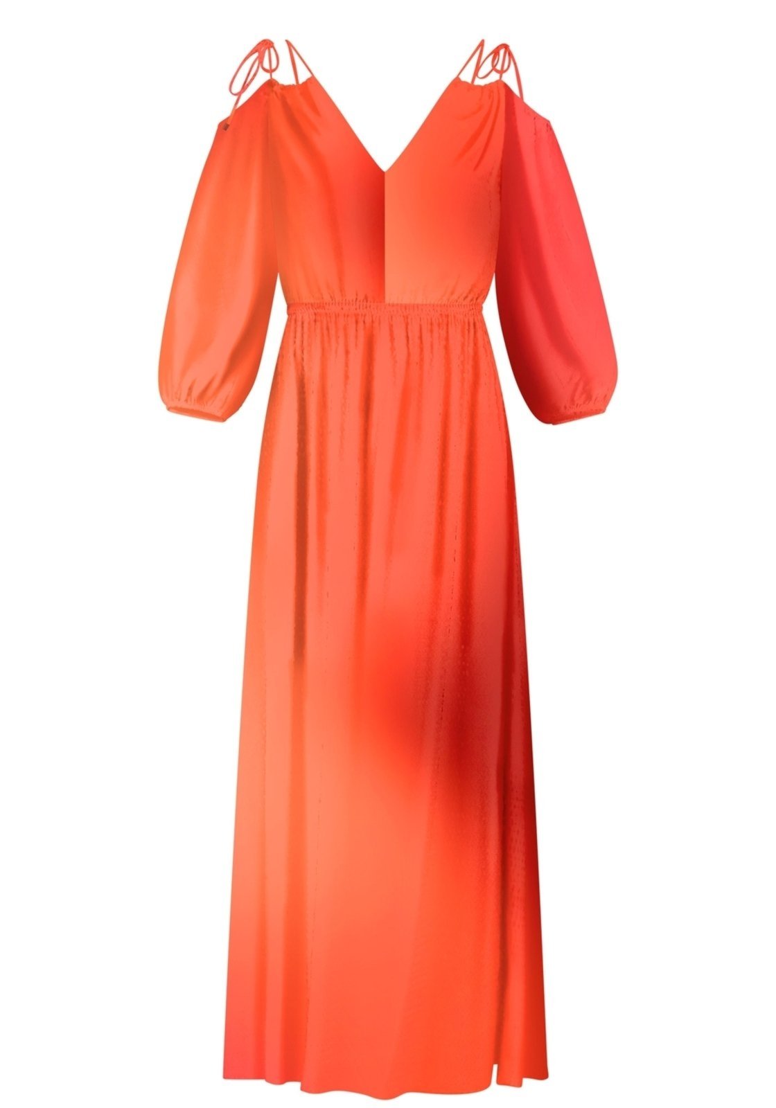 Vista 2 Vestido Midi Estampado em Viscose com Amarração Lez a Lez laranja