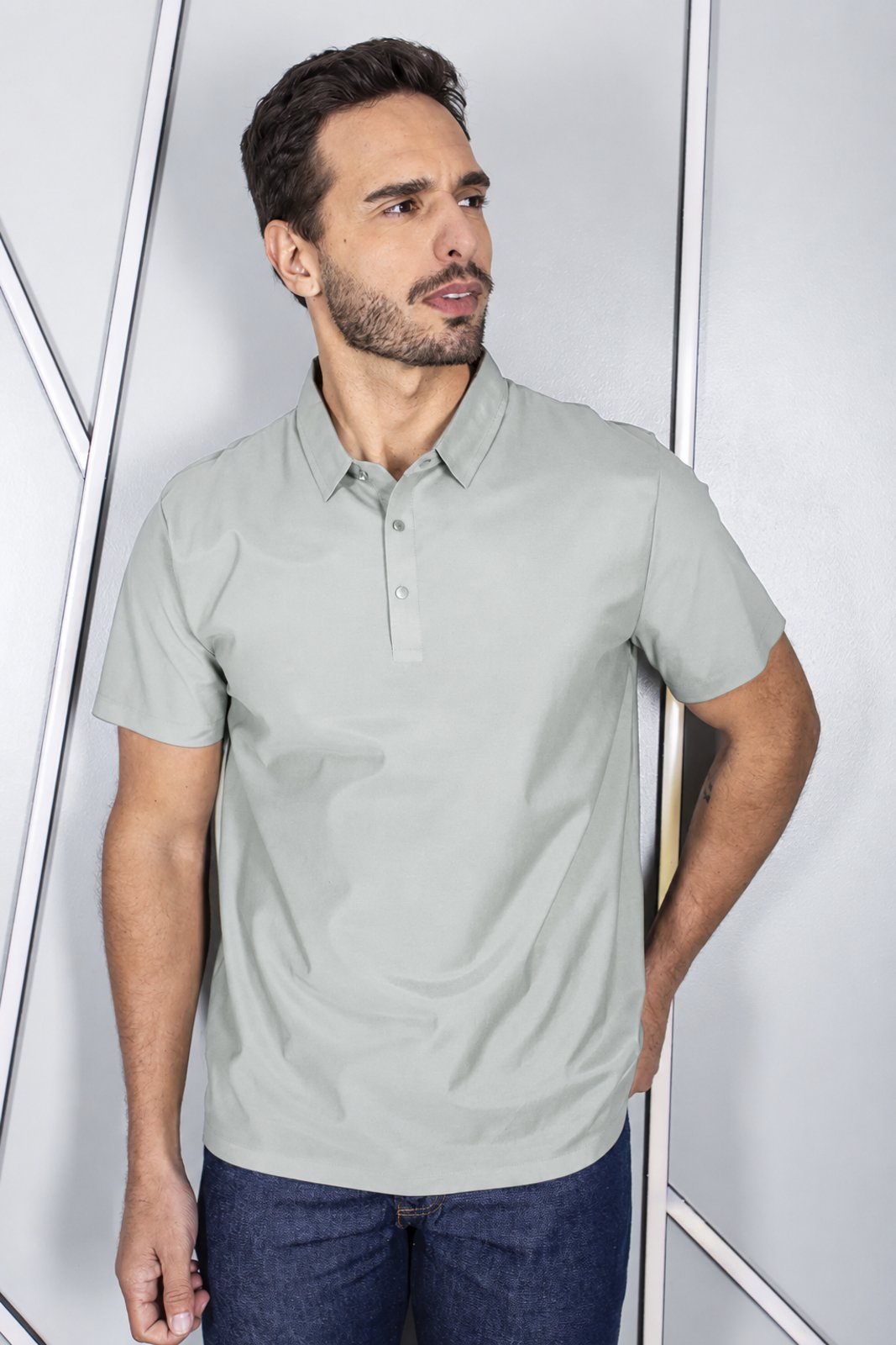 Camisa Polo Masculina Slim Poliamida Elástica Toque Gelado Manga Curta Costura a Laser